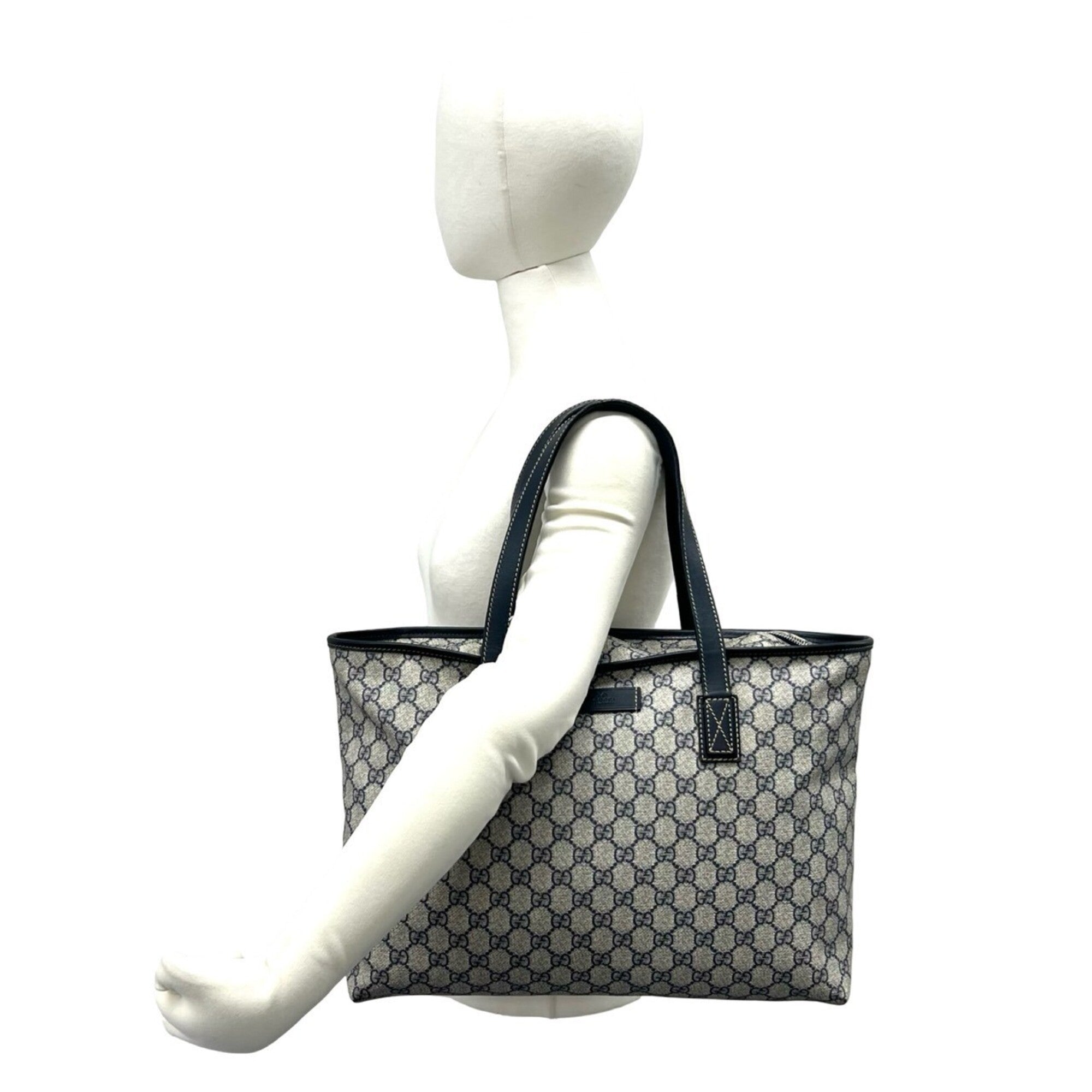 Gucci Navy Elastane Leather Boston Bag Handbag Tote Bag (Pre-Owned)
