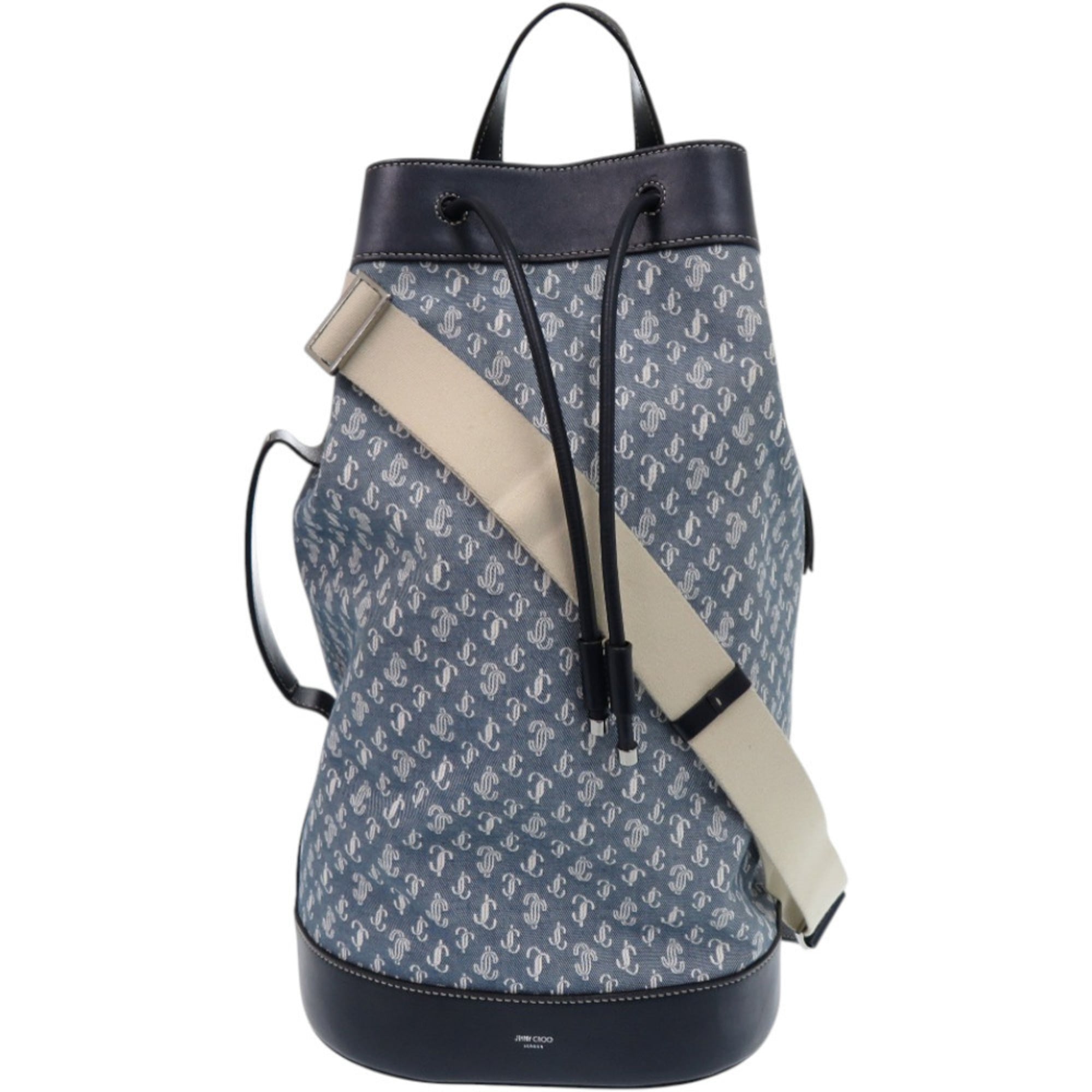 Jimmy Choo Blue Ivory Navy Denim Leather Backpack Shoulder Bag (Pre-Owned)