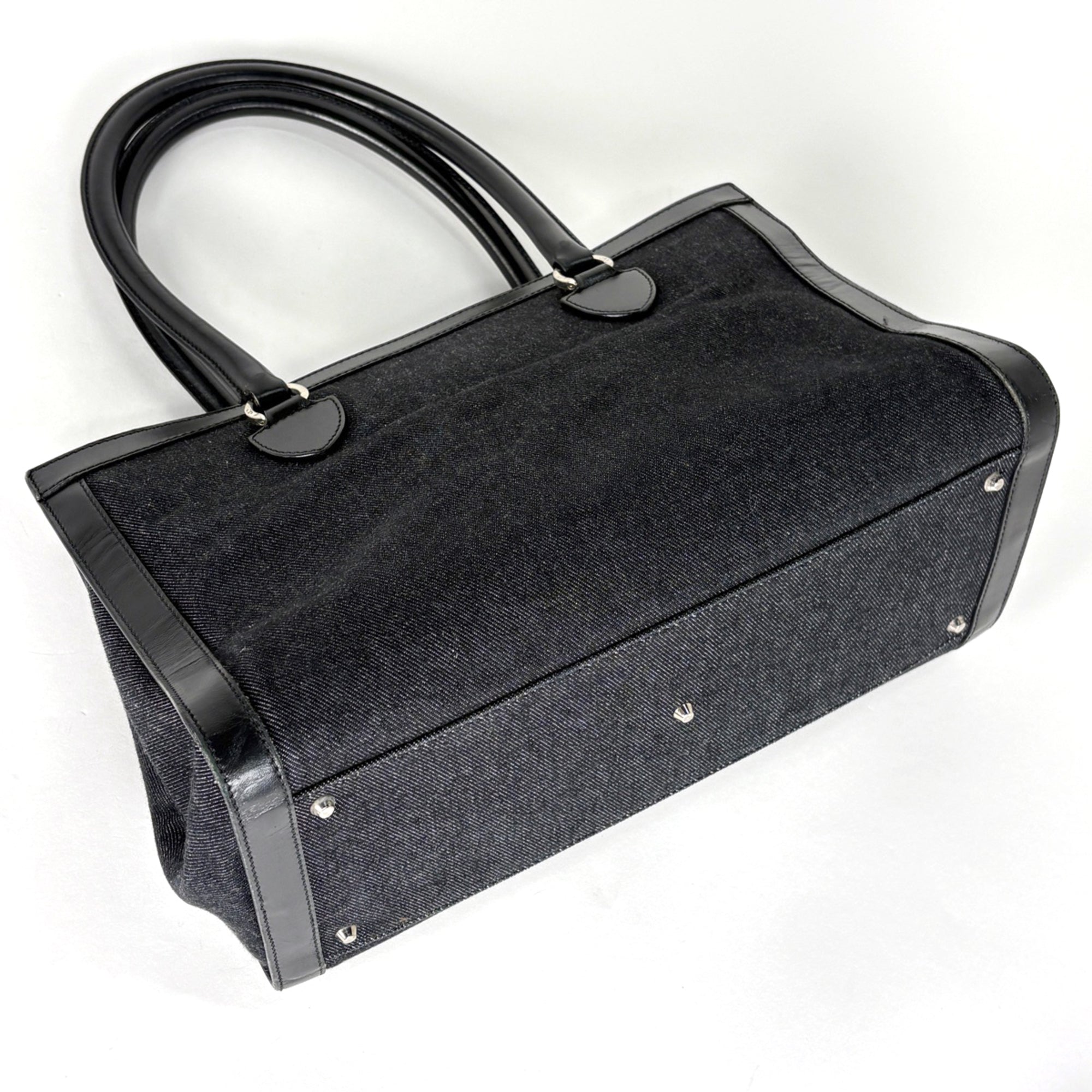 Christian Dior Black Denim Leather Handbag Tote Bag (Pre-Owned)