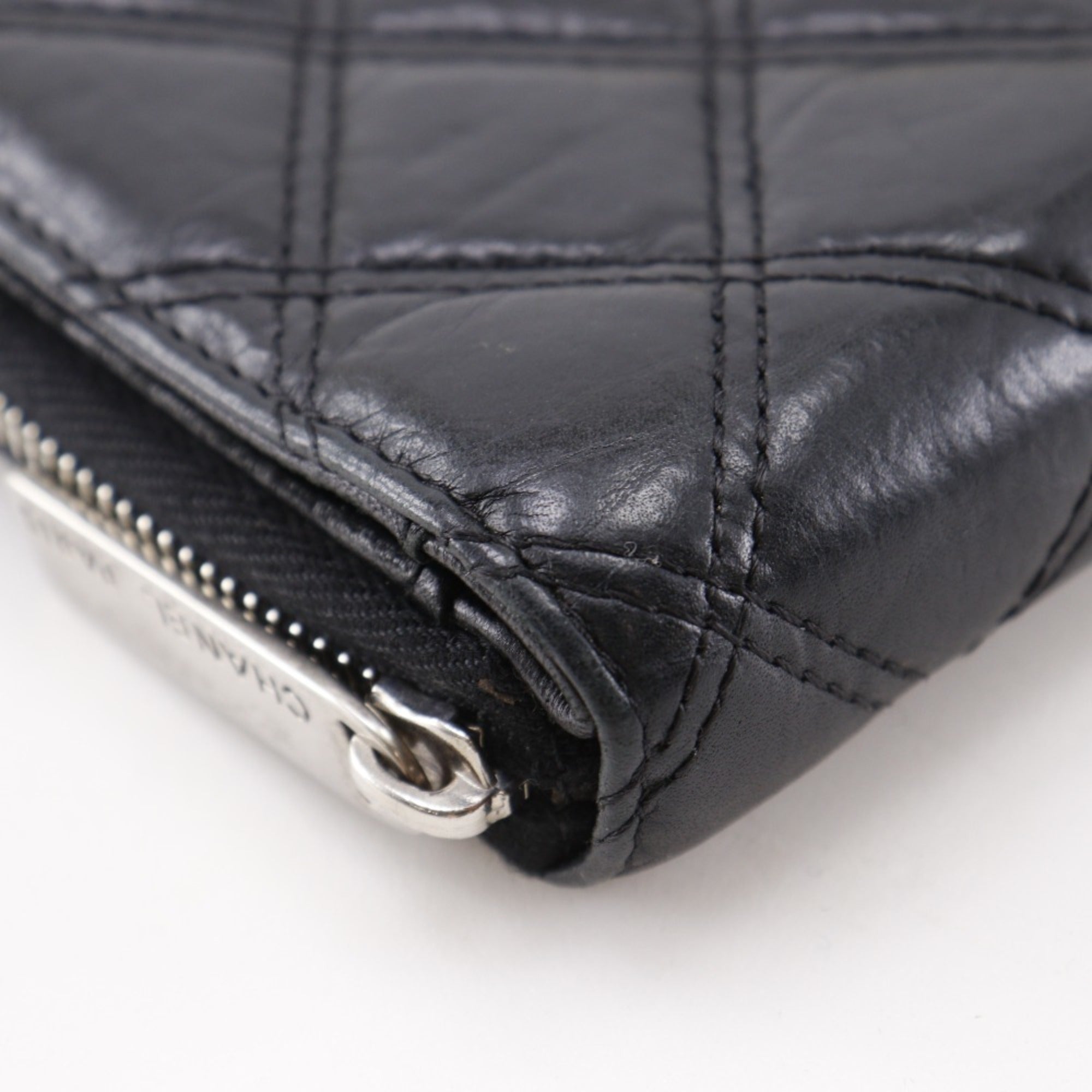 Chanel Matelasse Black Leather Long Wallet (Bi-Fold) (Pre-Owned)