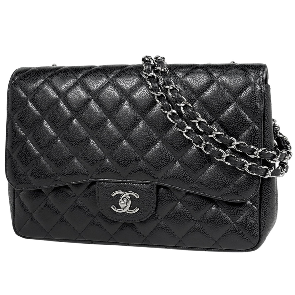 Chanel Matelasse Black Grained Calfskin Shoulder Bag (Pre-Owned)