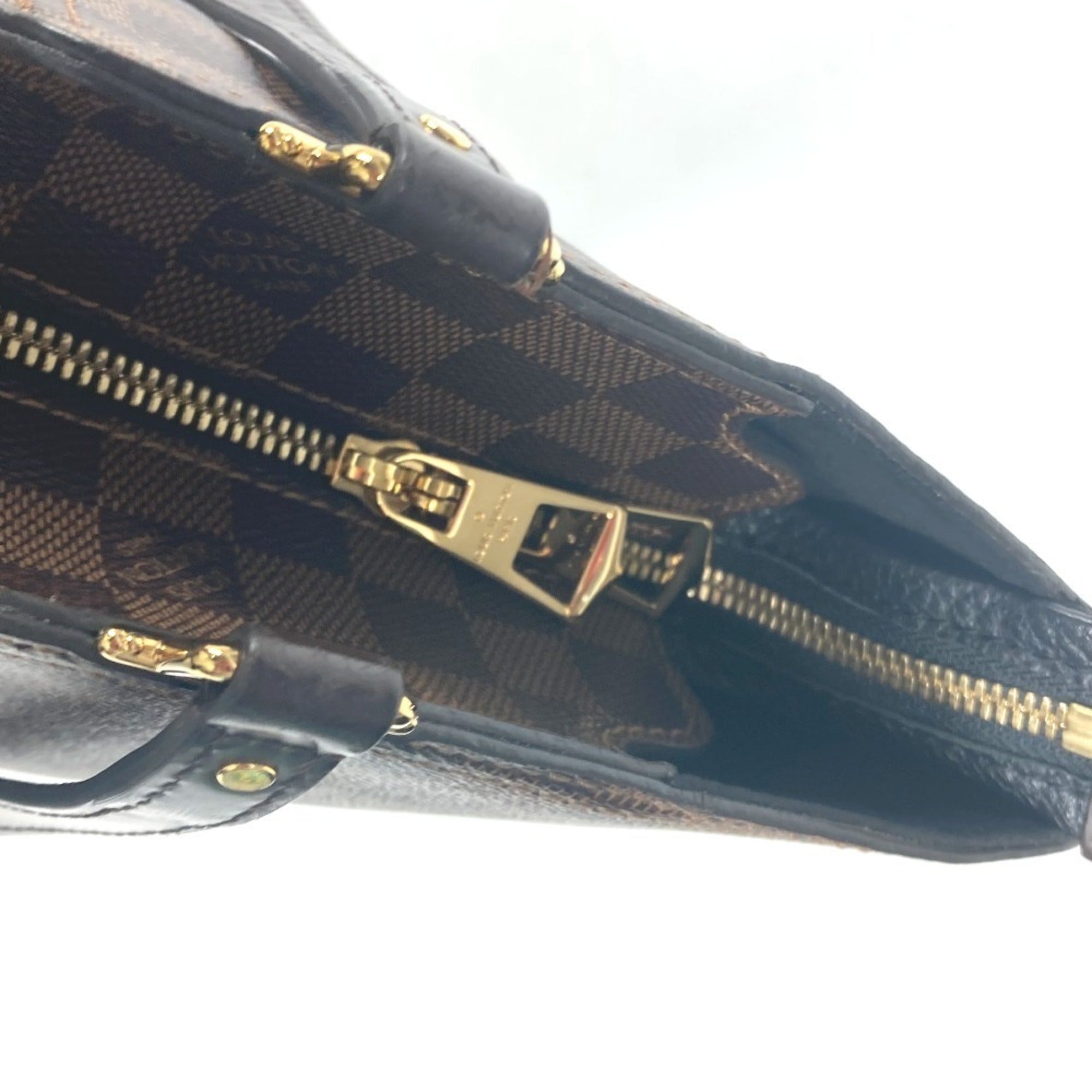 Louis Vuitton Black Brown Damier Canvas Leather Shoulder Bag Tote Bag (Pre-Owned)