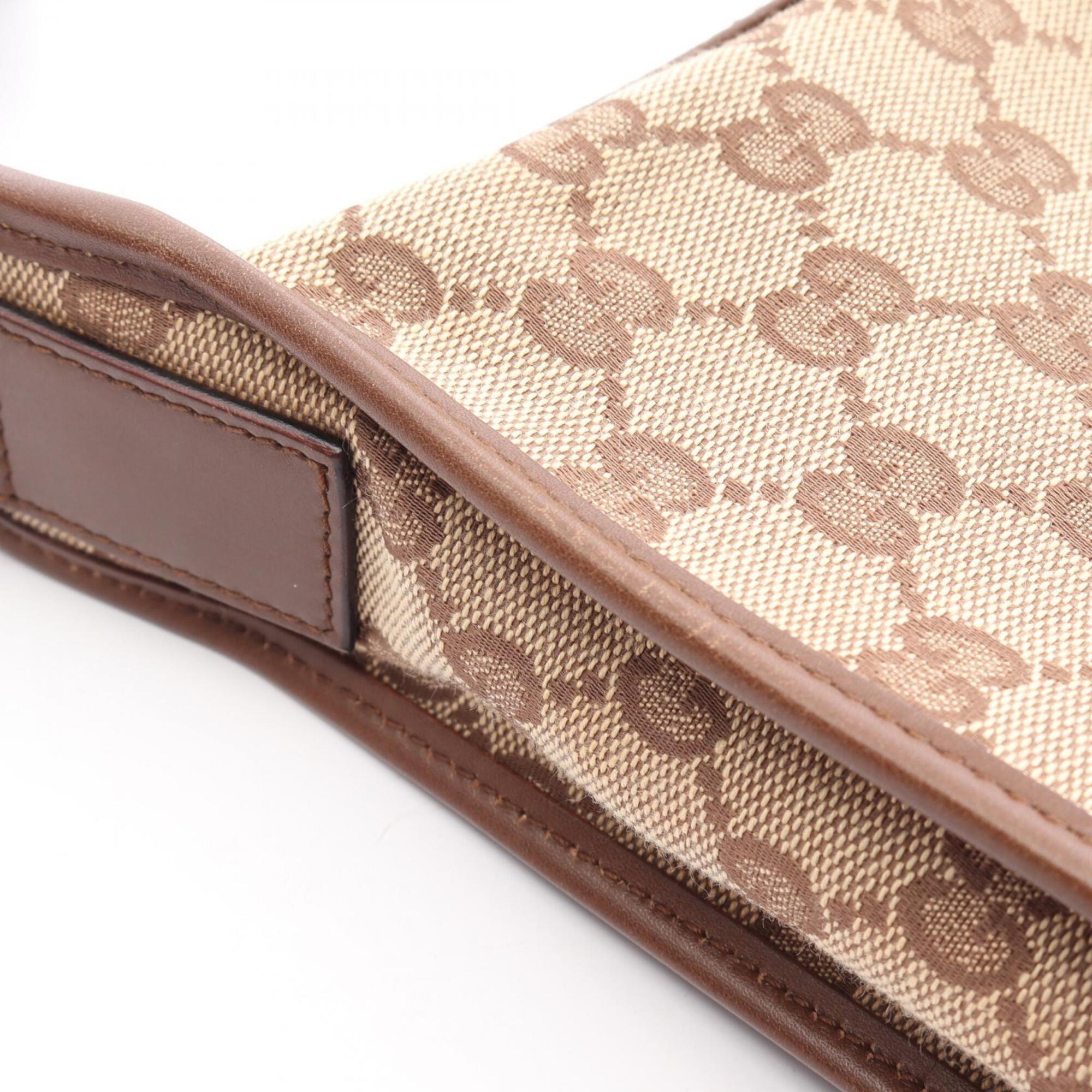 Gucci Beige Brown Canvas Leather Shoulder Bag (Pre-Owned)