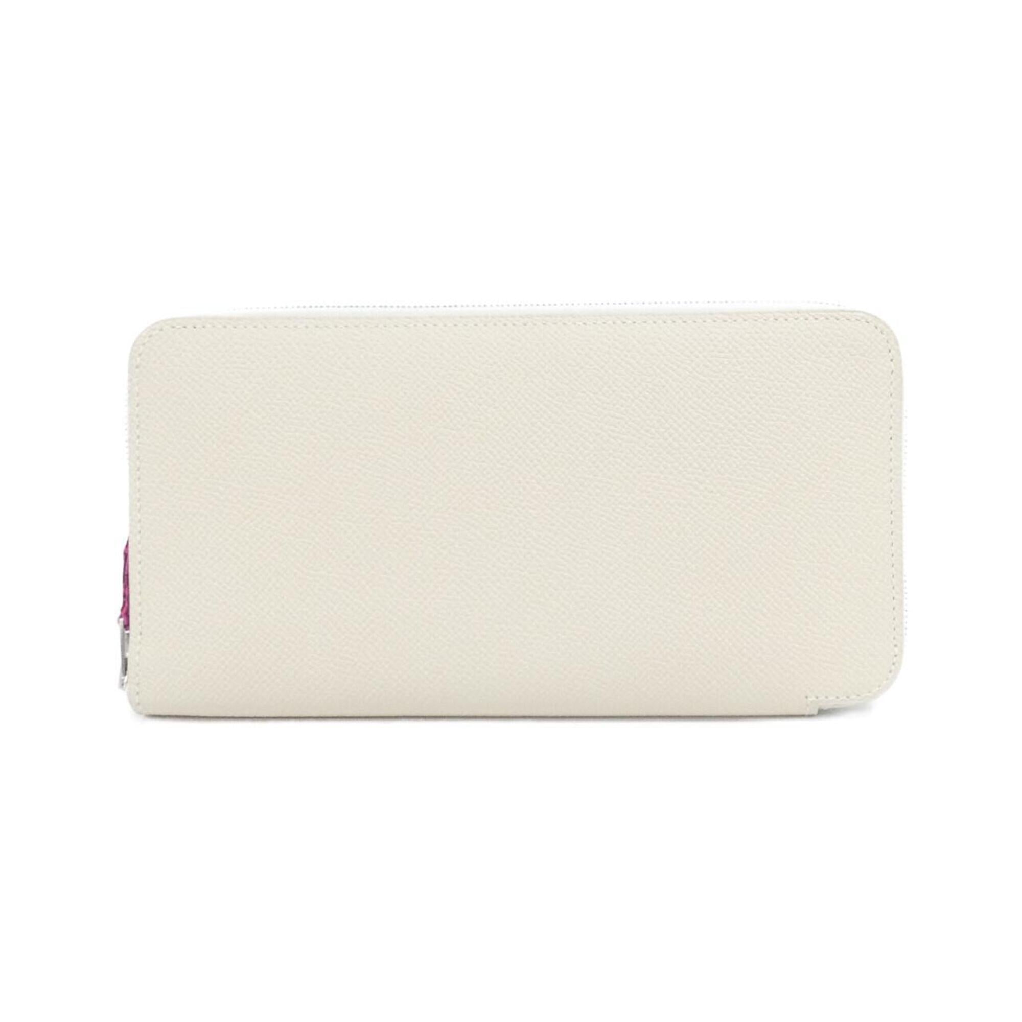Hermes Rose Tyrien White Epsom Leather Silk Long Wallet (Bi-Fold) (Pre-Owned)