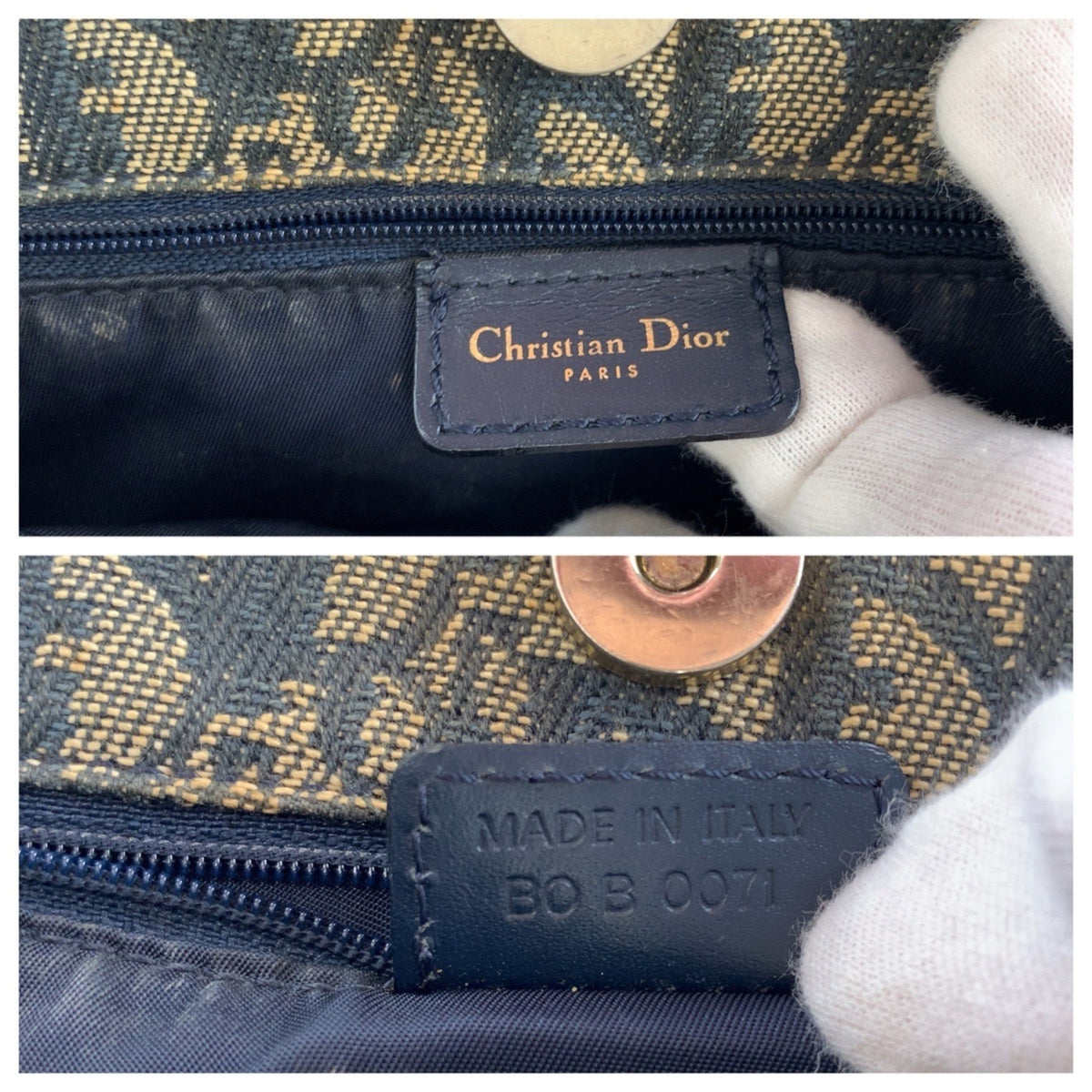 Christian Dior Navy Canvas Leather Shoulder Bag Tote Bag (Pre-Owned)