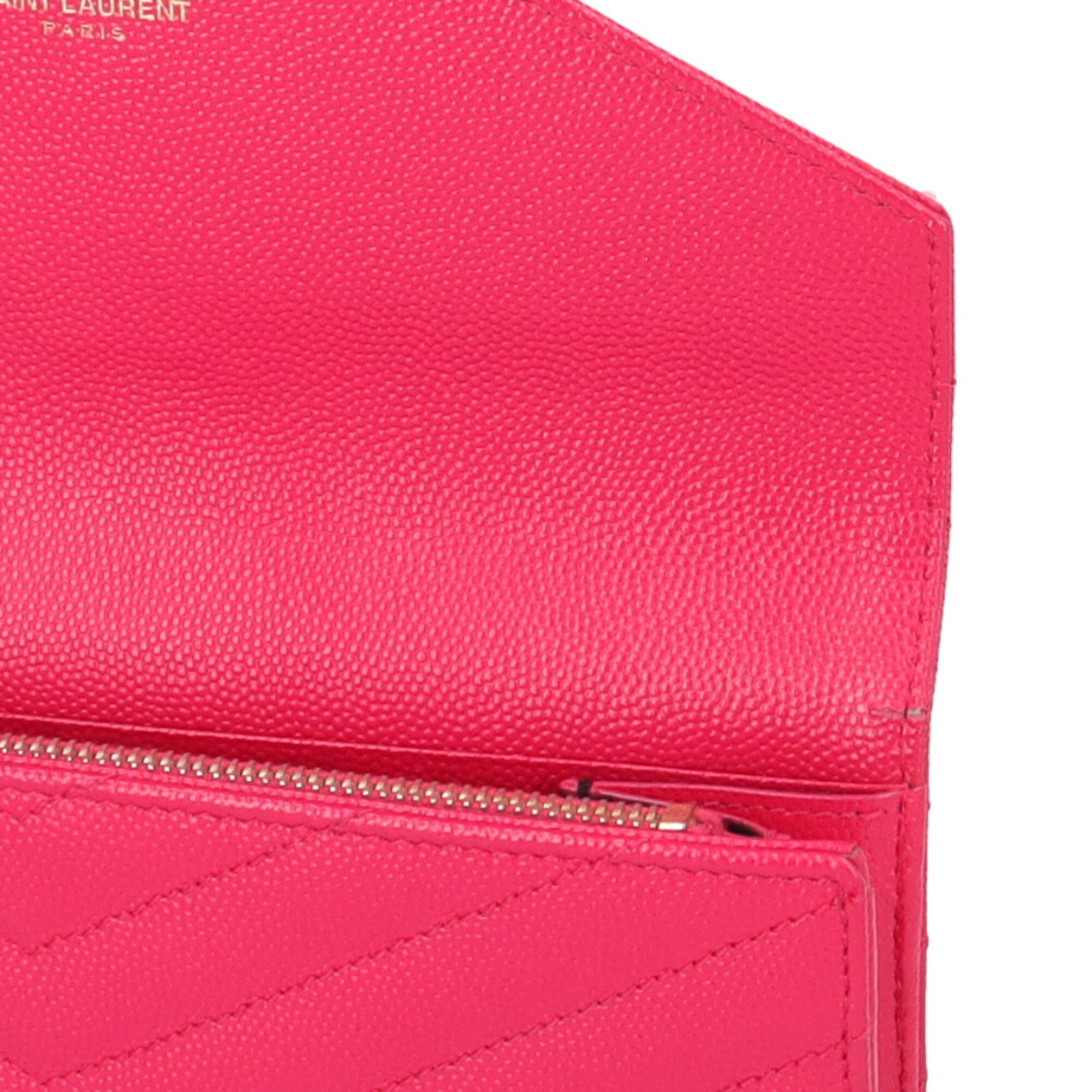 Saint Laurent Pink Leather Long Wallet (Bi-Fold) (Pre-Owned)