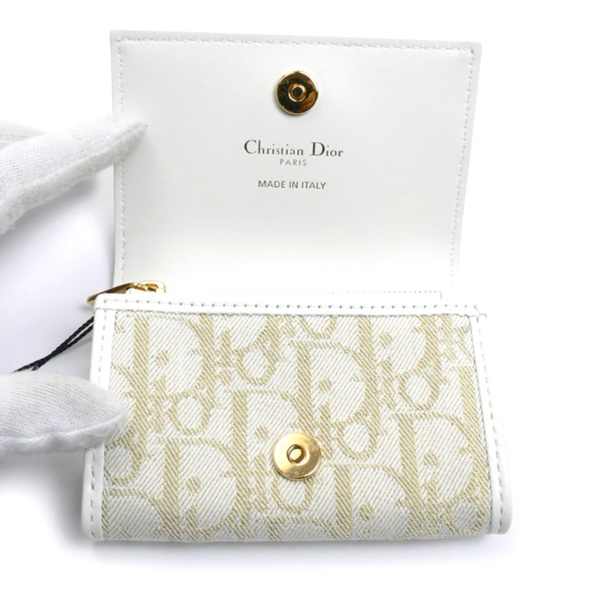 Christian Dior Gold White Canvas Leather Coin Purse/Coin Case (Pre-Owned)