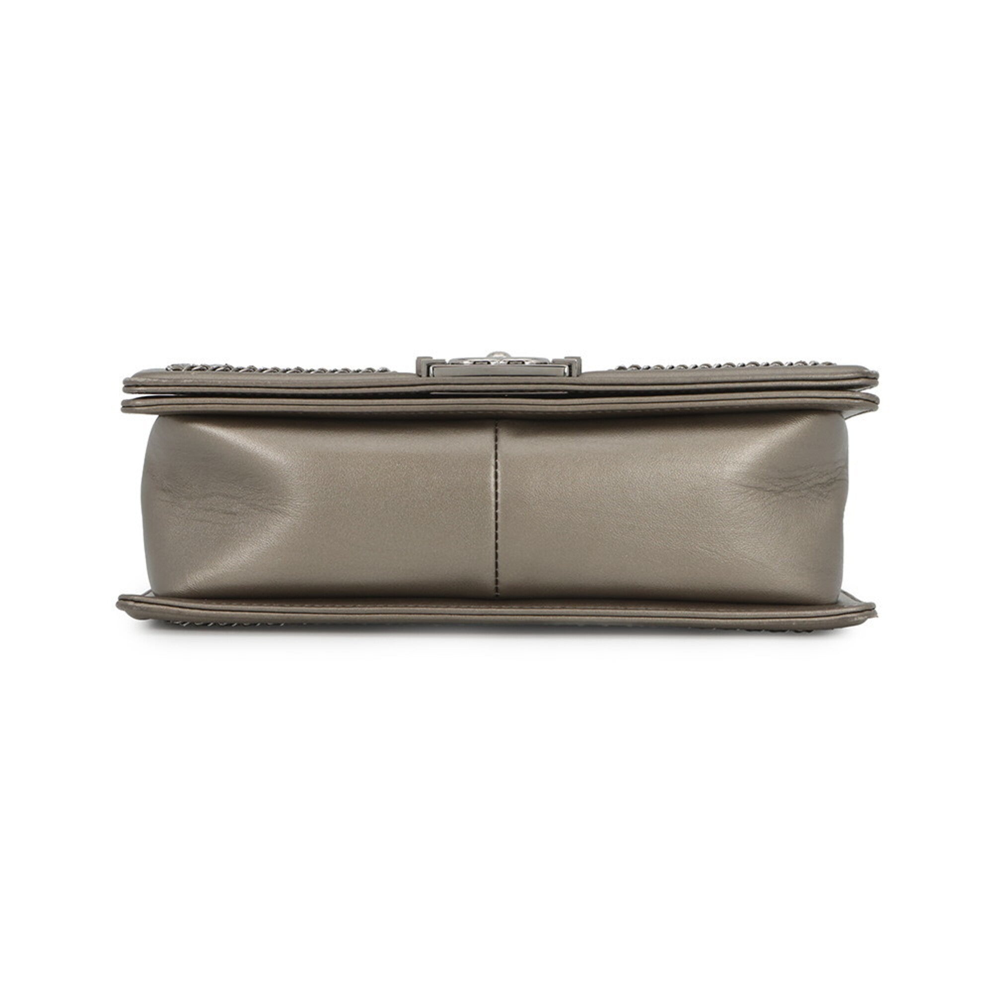 Chanel Metallic Gray Leather Handbag Shoulder Bag (Pre-Owned)