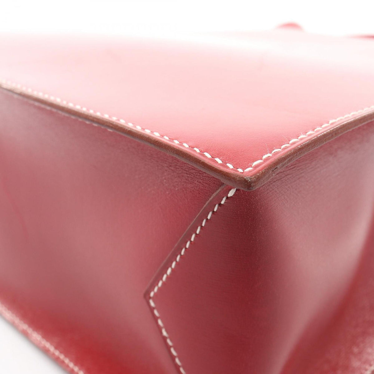 Hermes Red Color Chevre Leather Box Calf Leather Handbag (Pre-Owned)