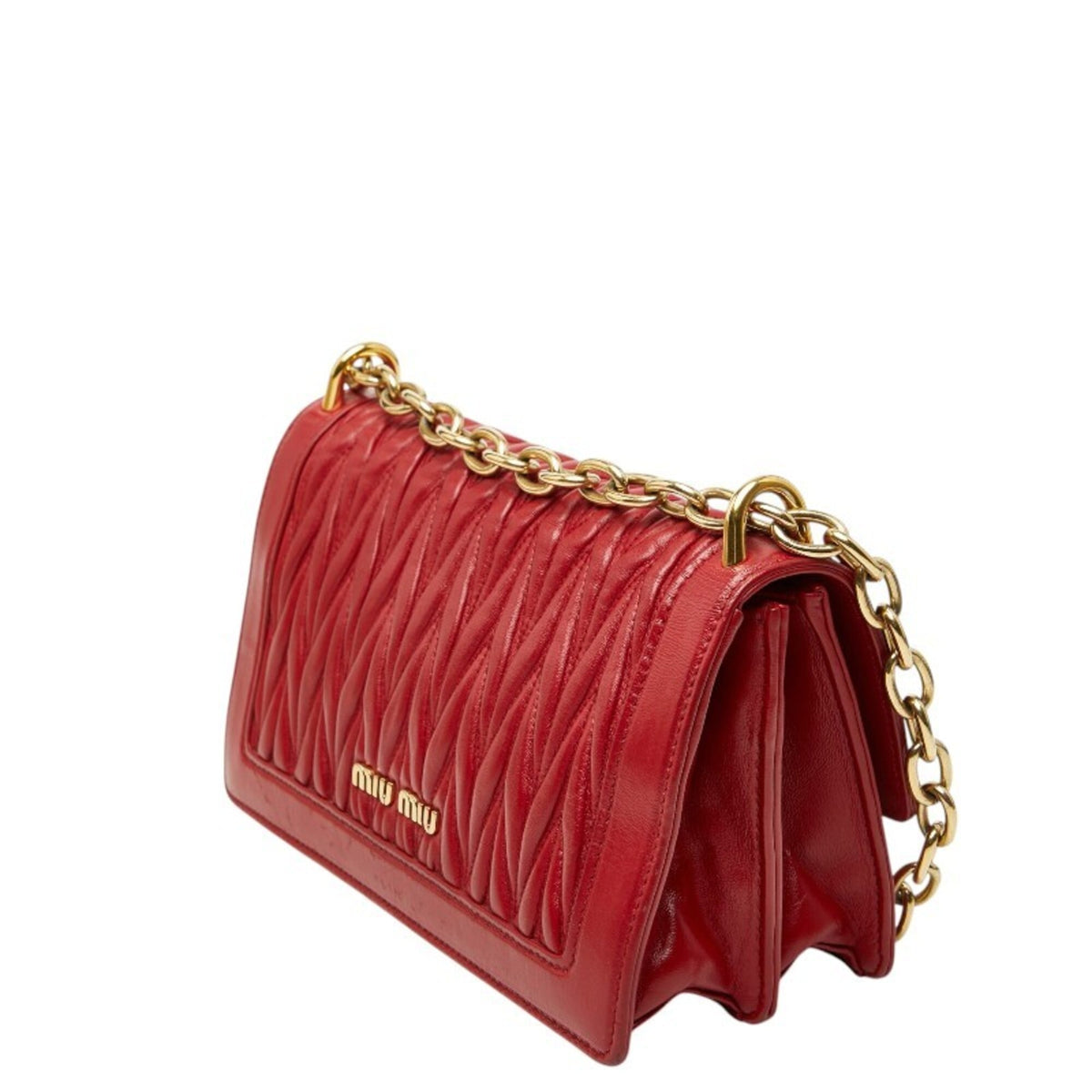 Miu Miu Matelasse Red Color Leather Shoulder Bag (Pre-Owned)
