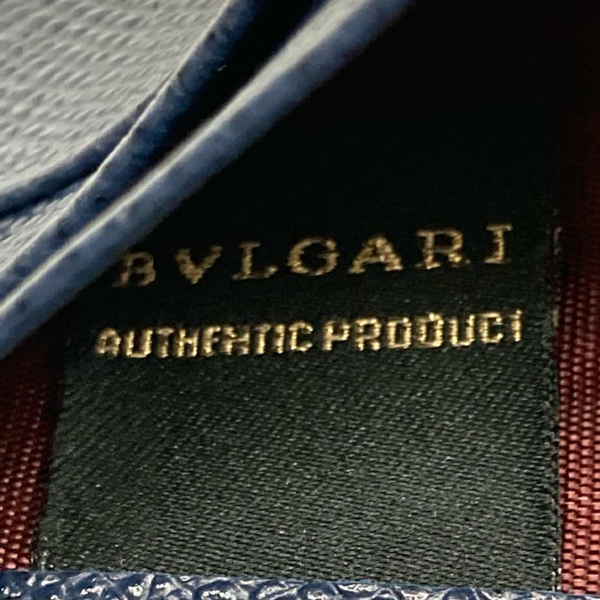 Bvlgari Navy Leather Coin Purse/Coin Case (Pre-Owned)
