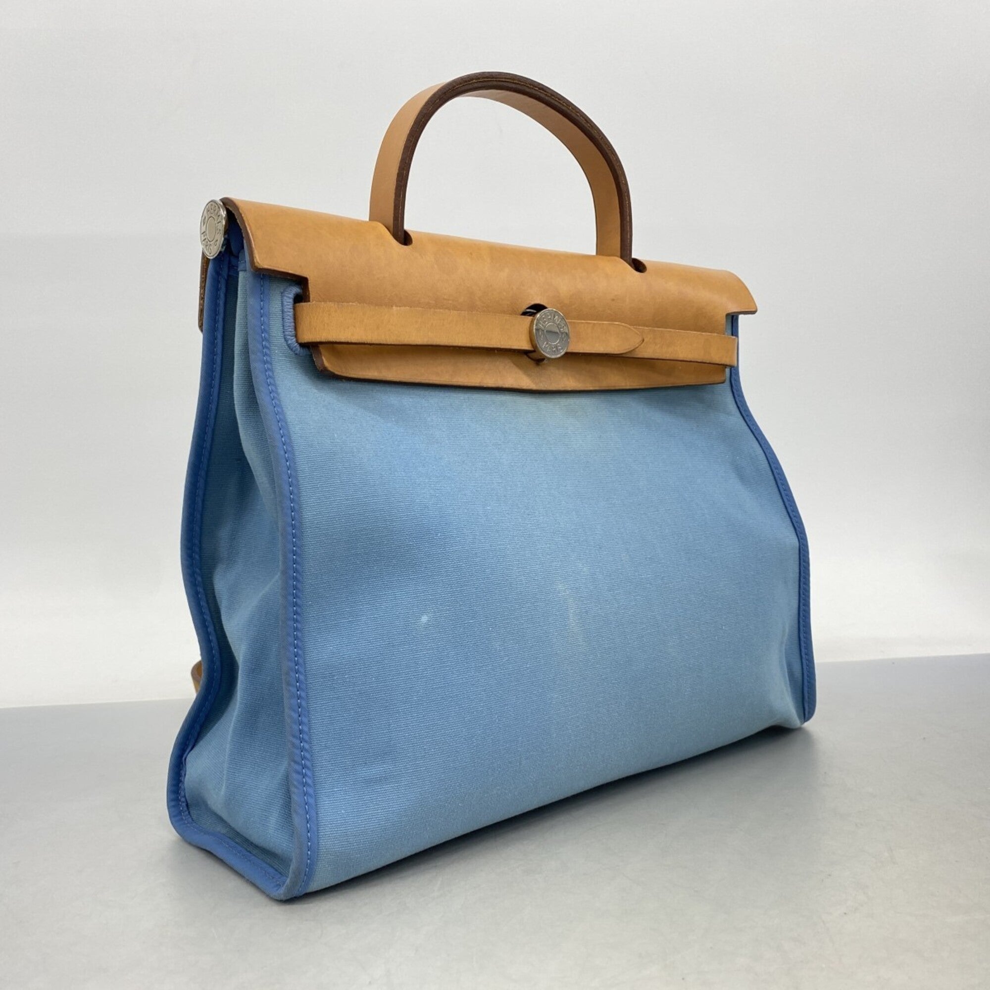 Hermes Blue Toile Officier Handbag (Pre-Owned)