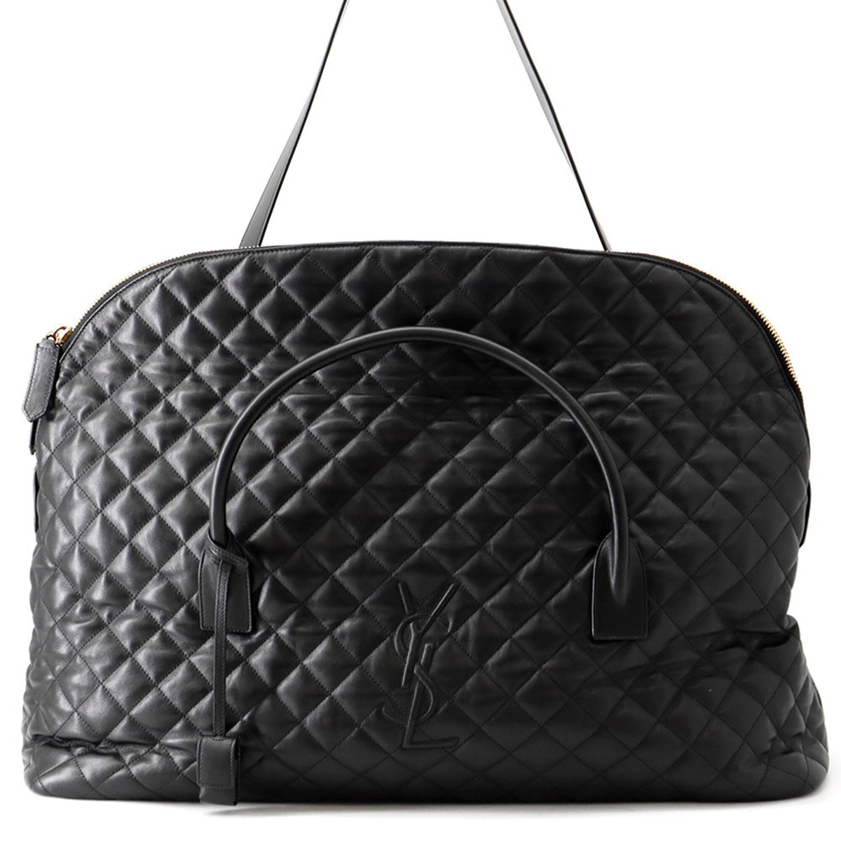 Giant Black Leather Boston Bag Handbag (Pre-Owned)