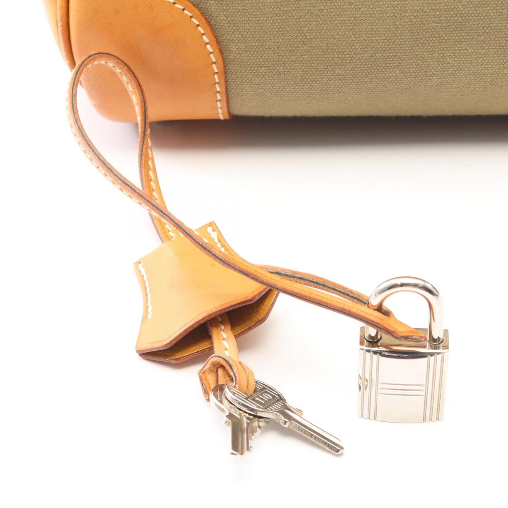 Hermes Brown Khaki Natural Canvas Barenia Leather Toile Officier Leather Handbag (Pre-Owned)