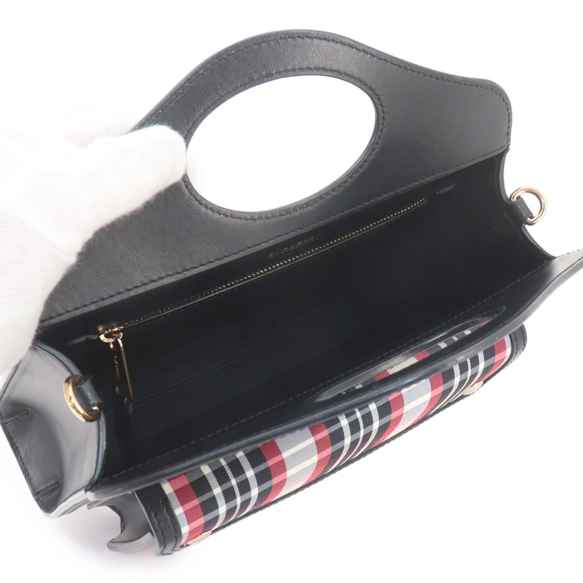 Burberry Black Red Color Leather Nylon Handbag (Pre-Owned)
