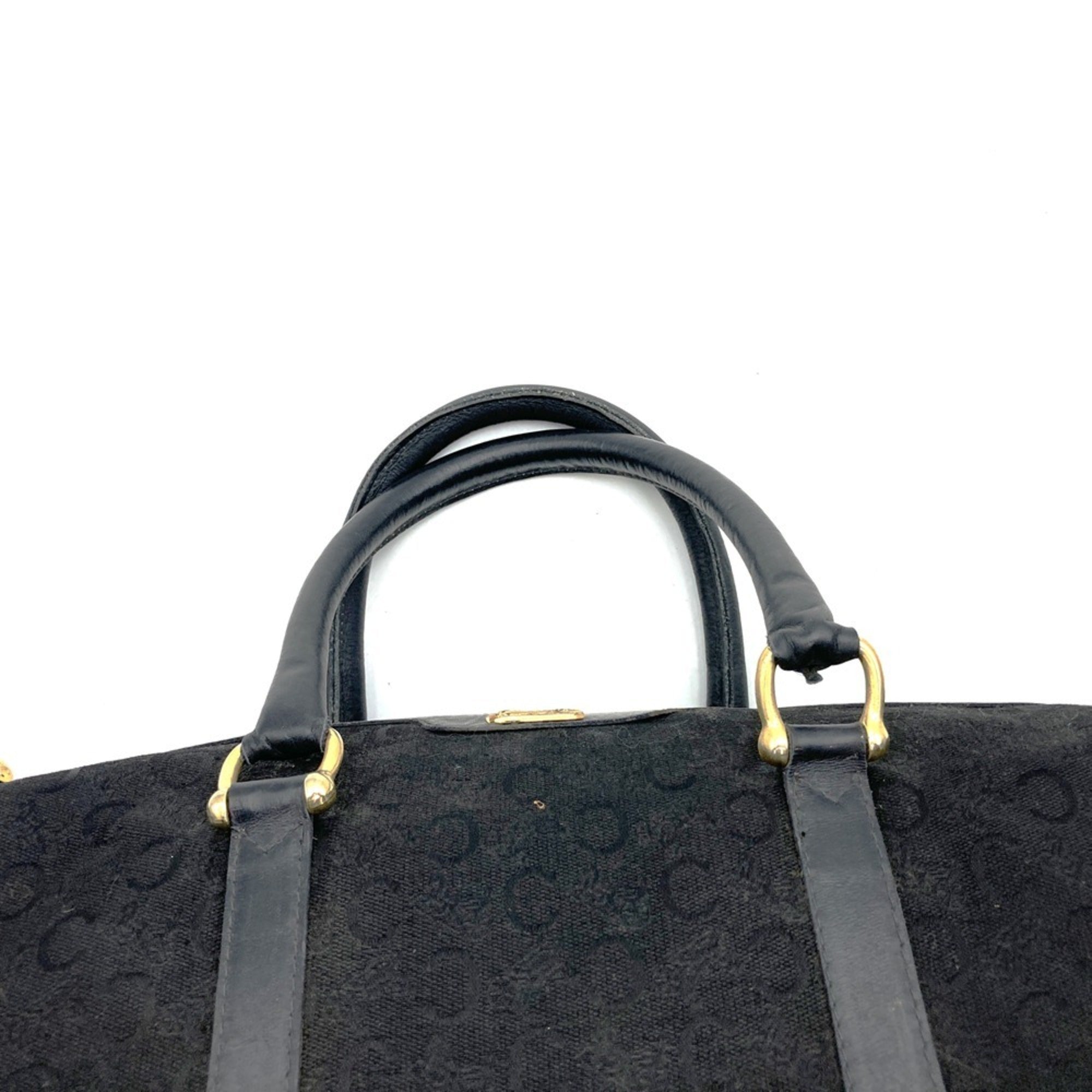 Celine Macadam Black Canvas Leather Boston Bag Handbag (Pre-Owned)
