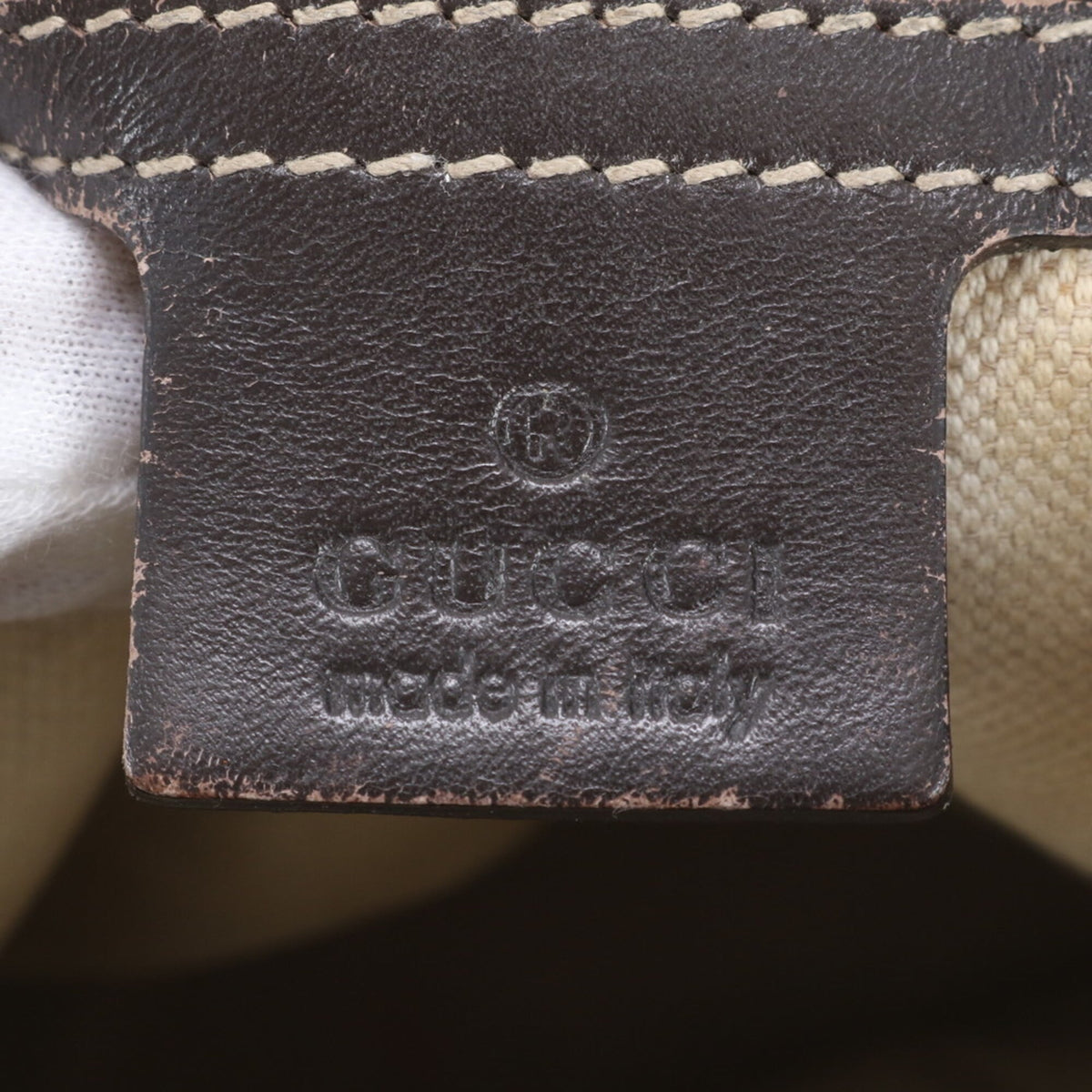 Gucci Beige Brown Leather Canvas Handbag Shoulder Bag Tote Bag (Pre-Owned)