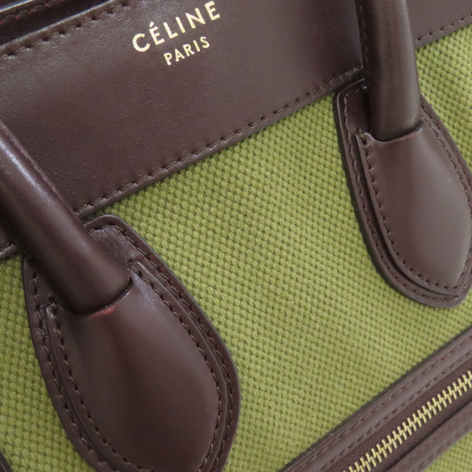 Celine Brown Khaki Canvas Leather Handbag (Pre-Owned)