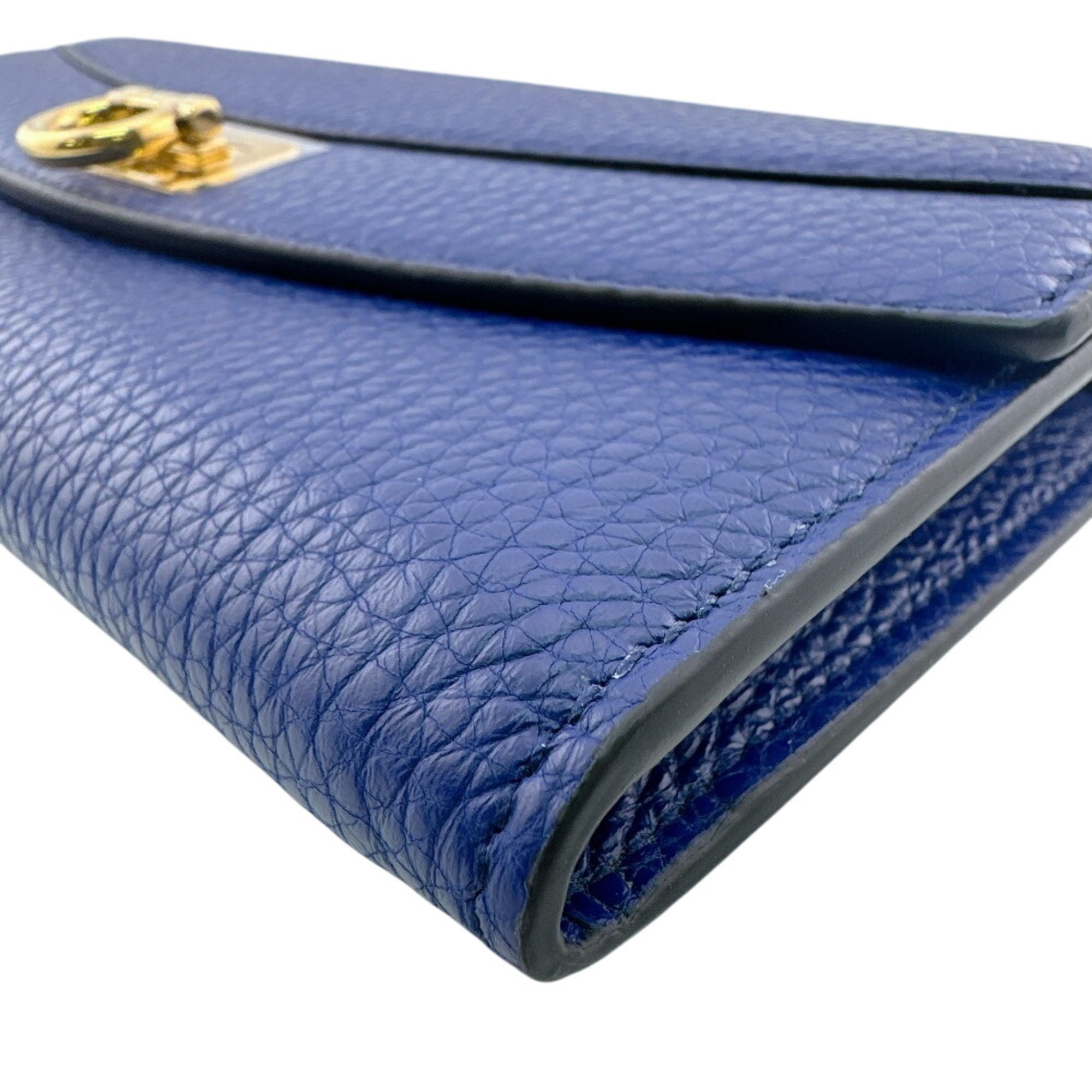 Salvatore Ferragamo Navy Leather Long Wallet (Tri-Fold) (Pre-Owned)