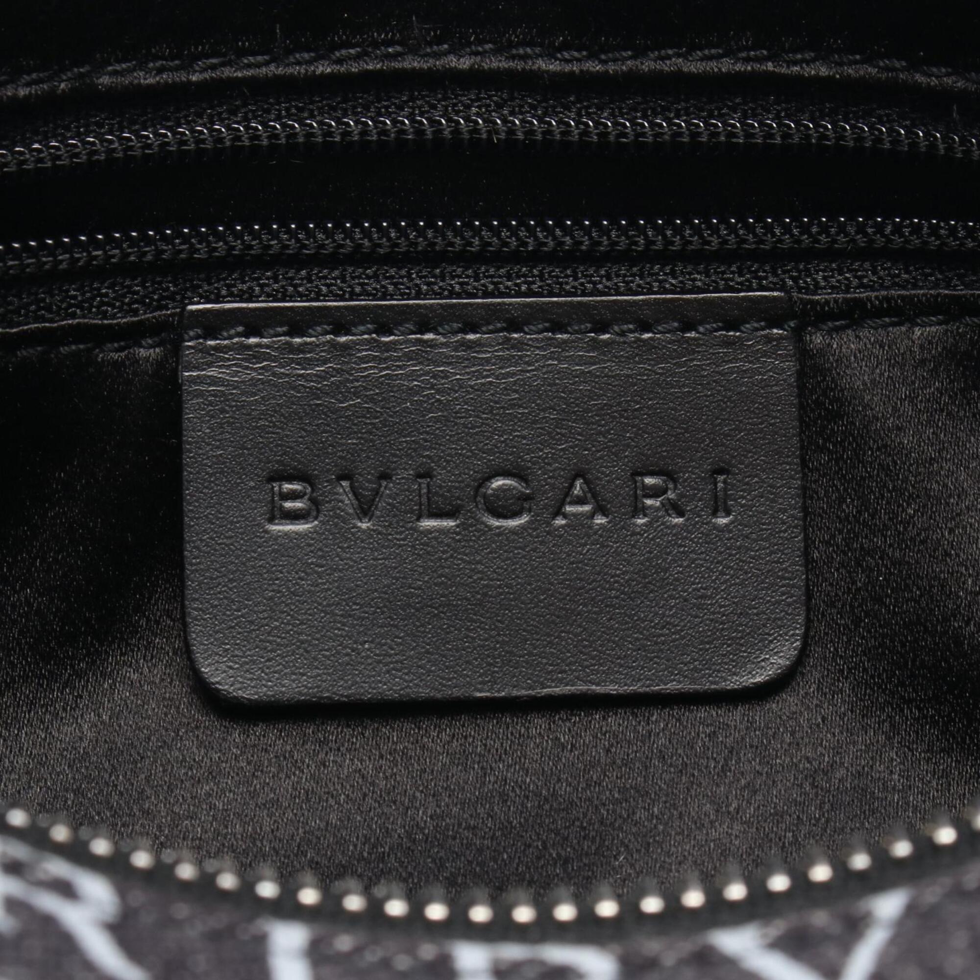 Bvlgari Logomania Black Navy Denim Leather Handbag Shoulder Bag (Pre-Owned)