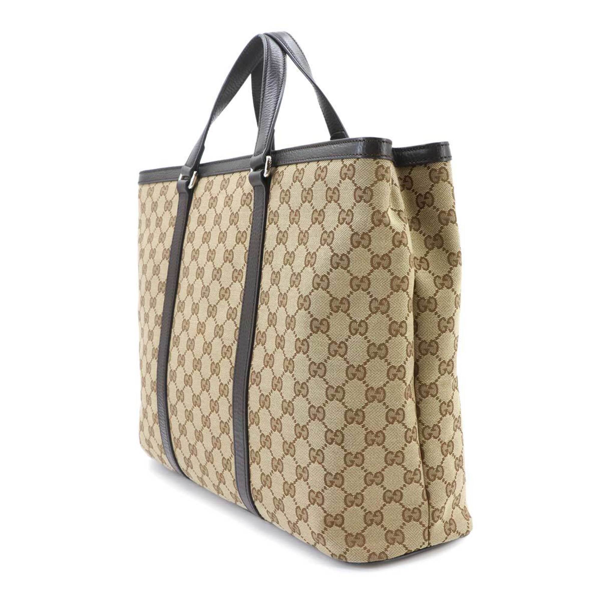 Gucci Gg Canvas Beige Brown Gg Canvas Leather Handbag Shoulder Bag Tote Bag (Pre-Owned)
