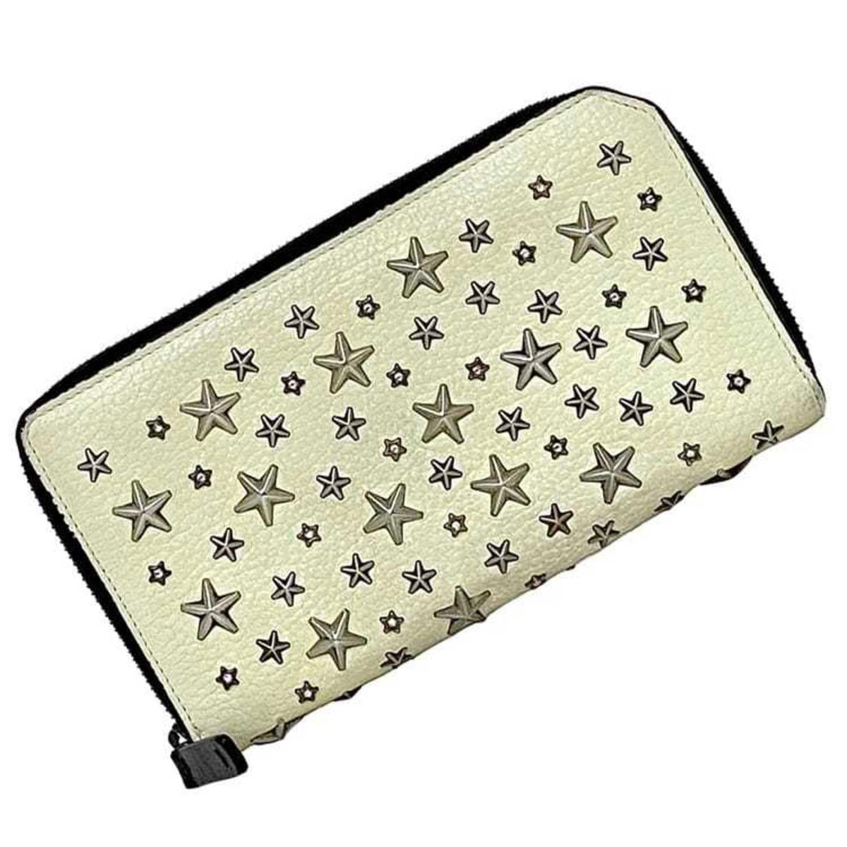 Jimmy Choo Black Cream Yellow Leather Long Wallet (Bi-Fold) (Pre-Owned)