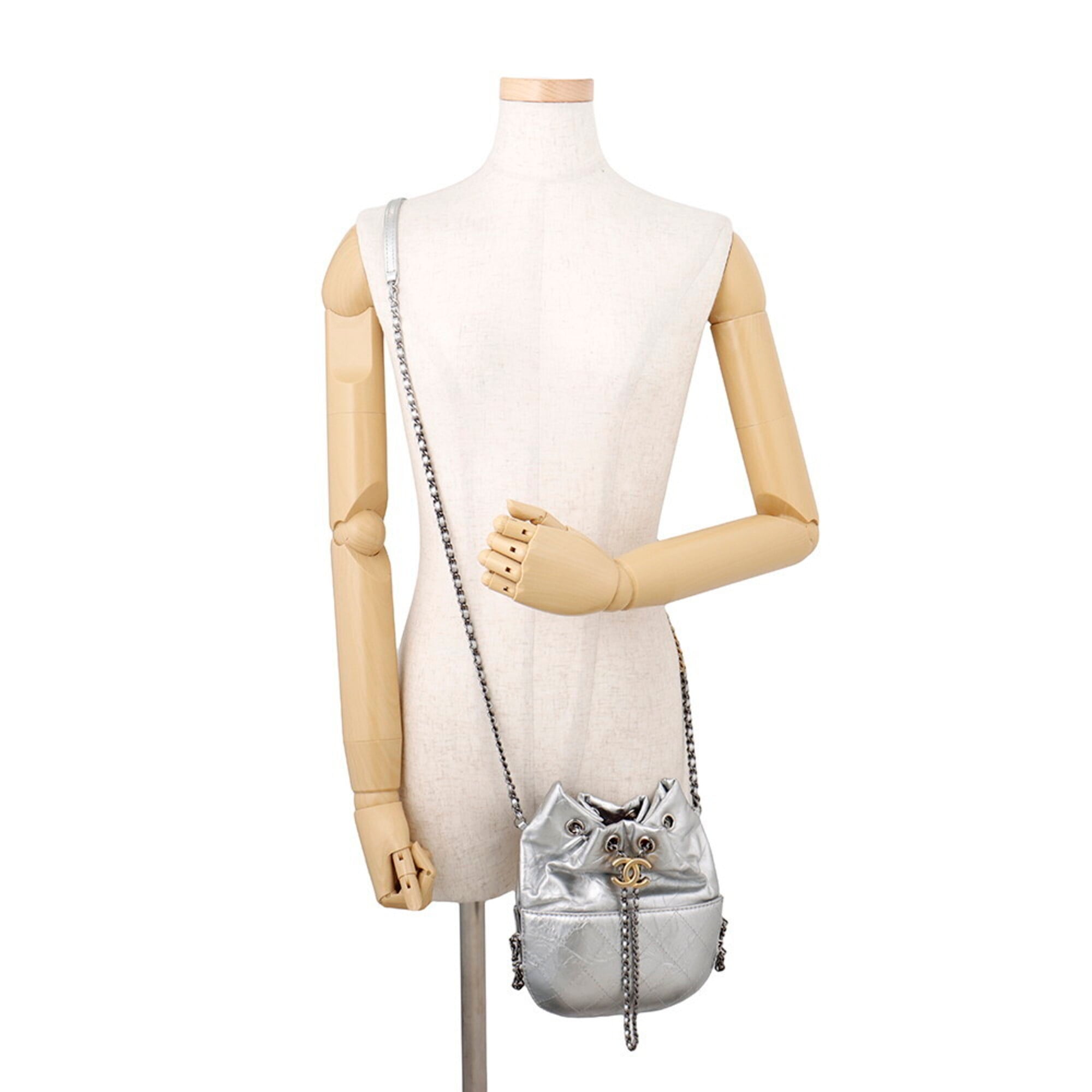 Chanel Gabriel Silver Leather Handbag Shoulder Bag (Pre-Owned)