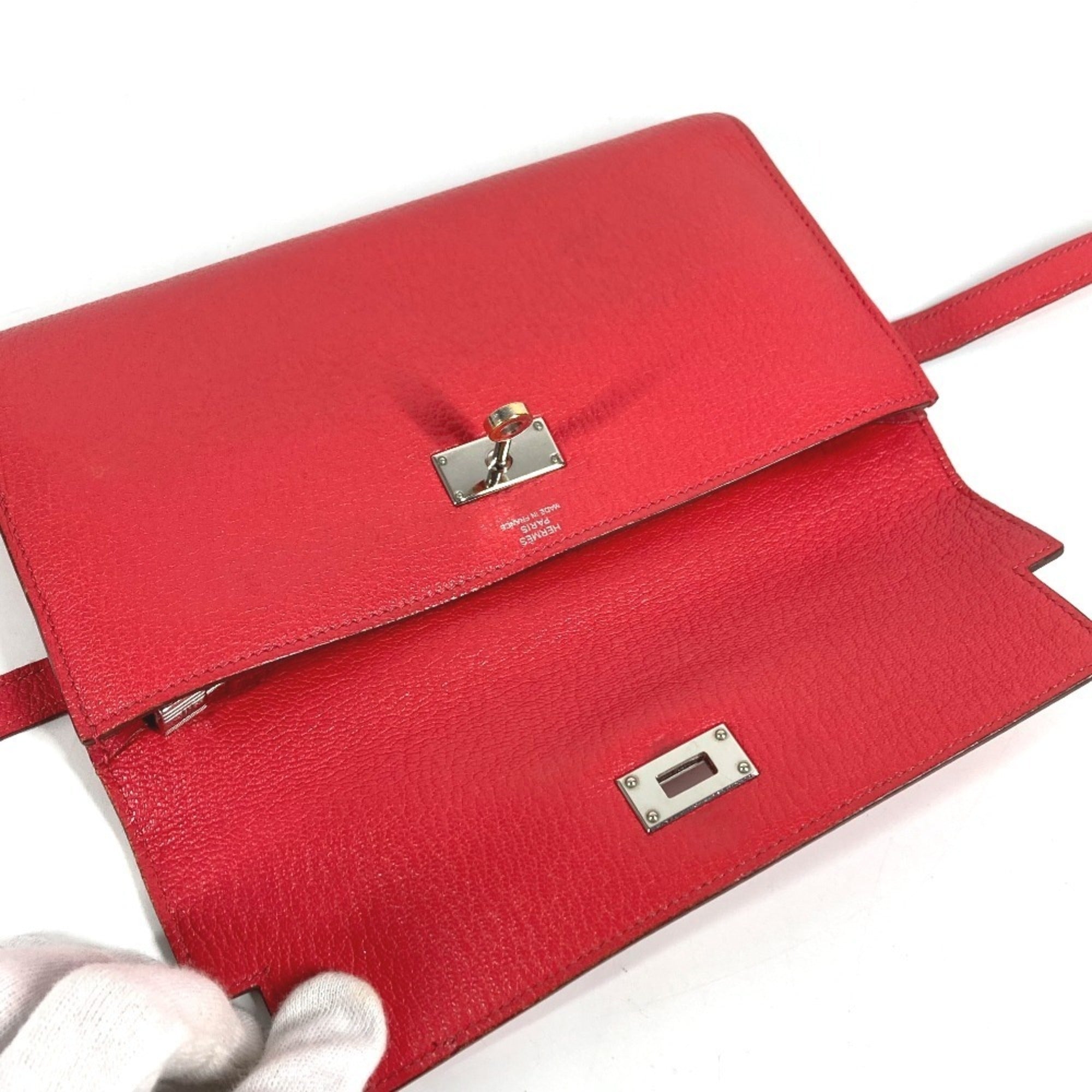 Hermes Red Color Chevre Leather Long Wallet (Bi-Fold) (Pre-Owned)