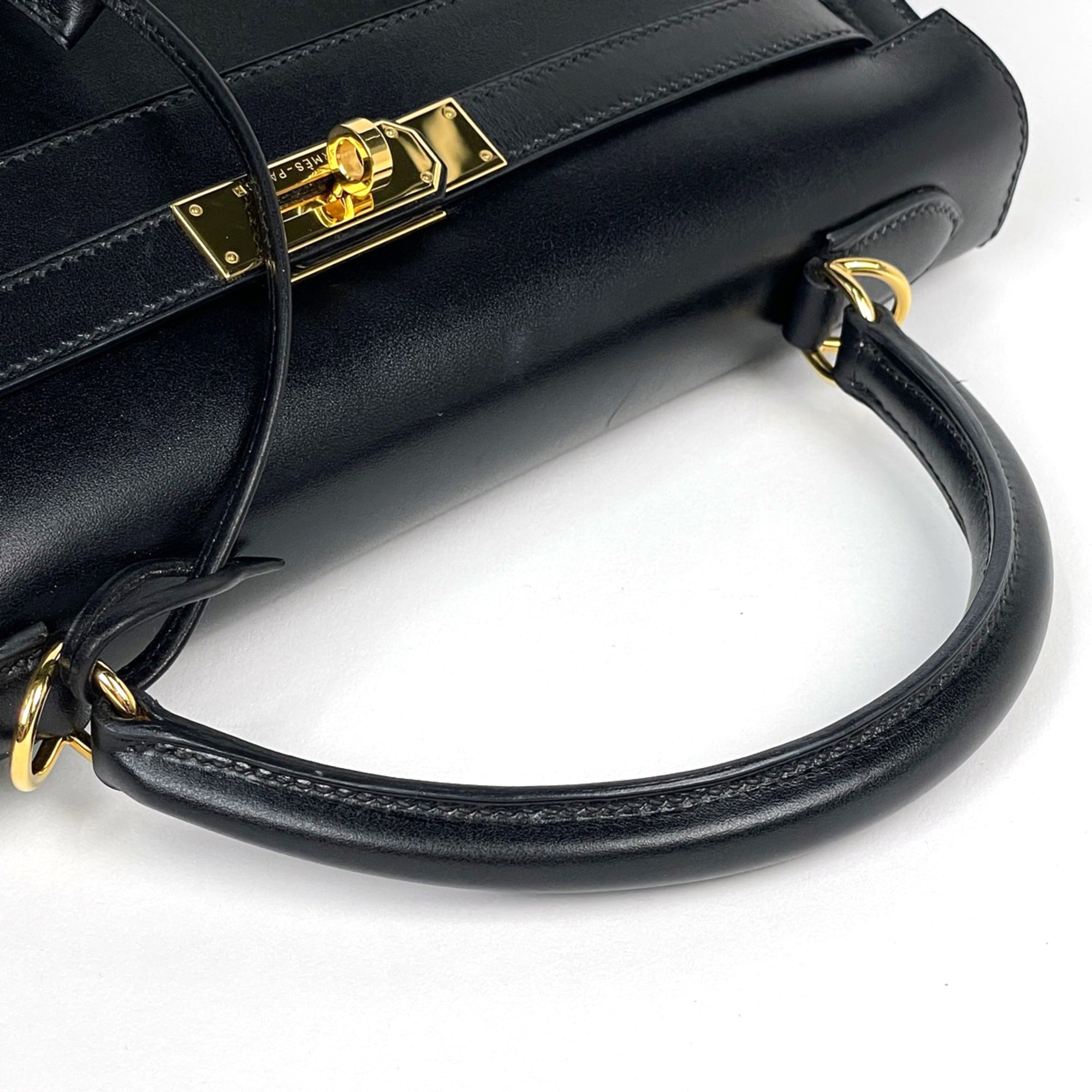 Hermes Kelly Black Box Calf Leather Handbag (Pre-Owned)