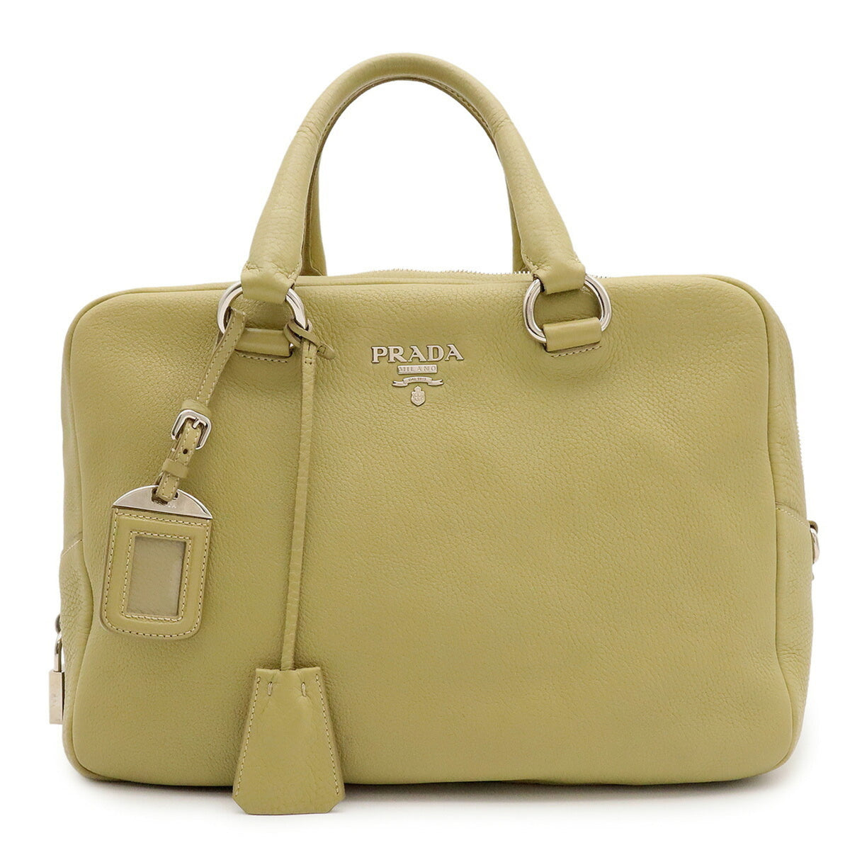 Prada Green Light Green Yellow Leather Handbag (Pre-Owned)