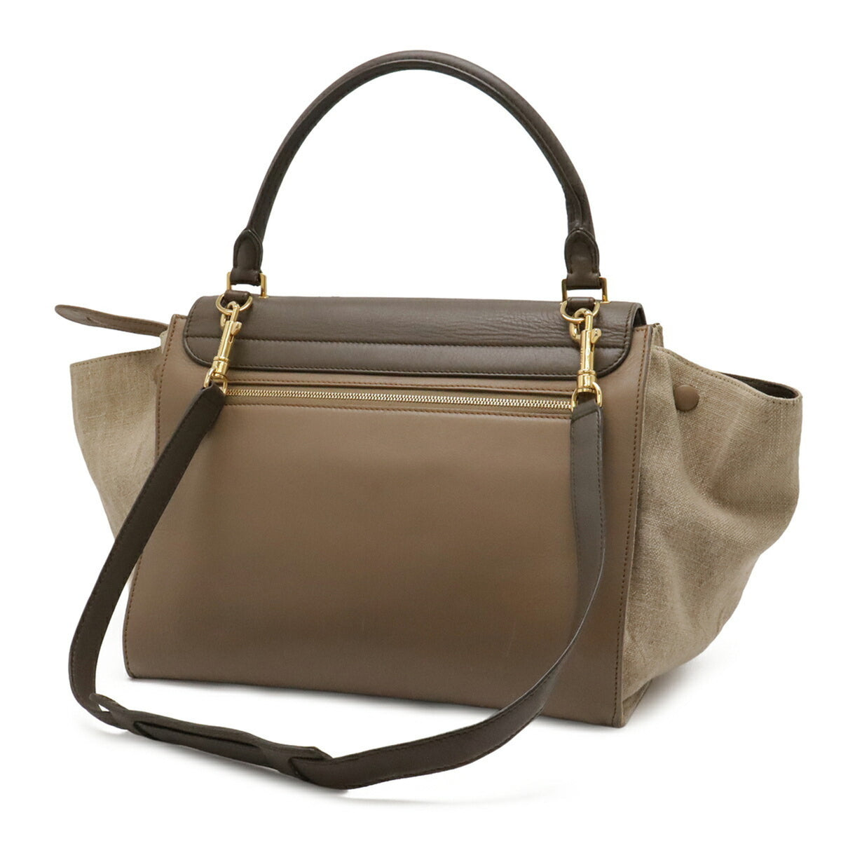 Celine Trapeze Gray Beige Leather Canvas Handbag Shoulder Bag (Pre-Owned)