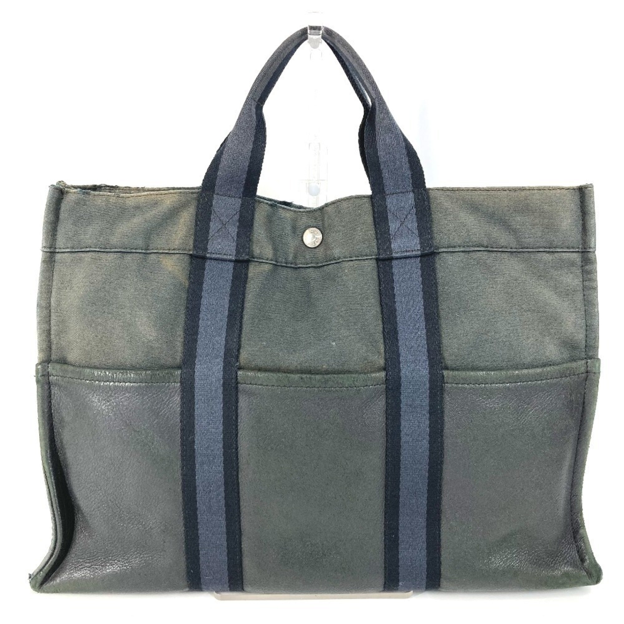 Hermes Black Canvas Leather Handbag Tote Bag (Pre-Owned)