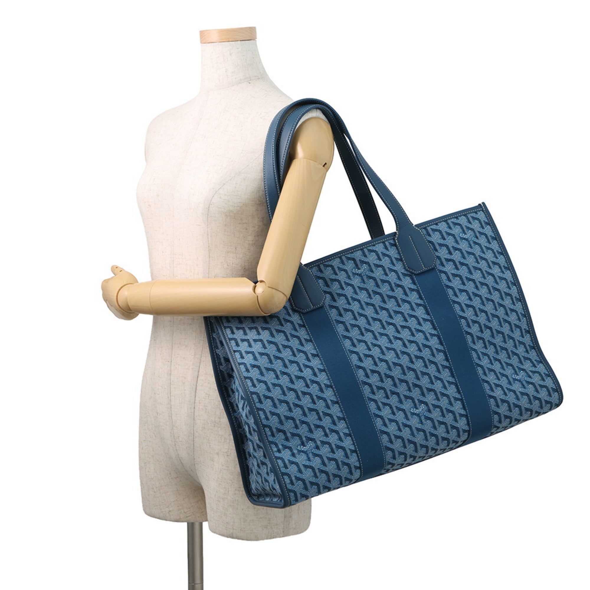 Goyard Blue Canvas Leather Handbag Tote Bag (Pre-Owned)