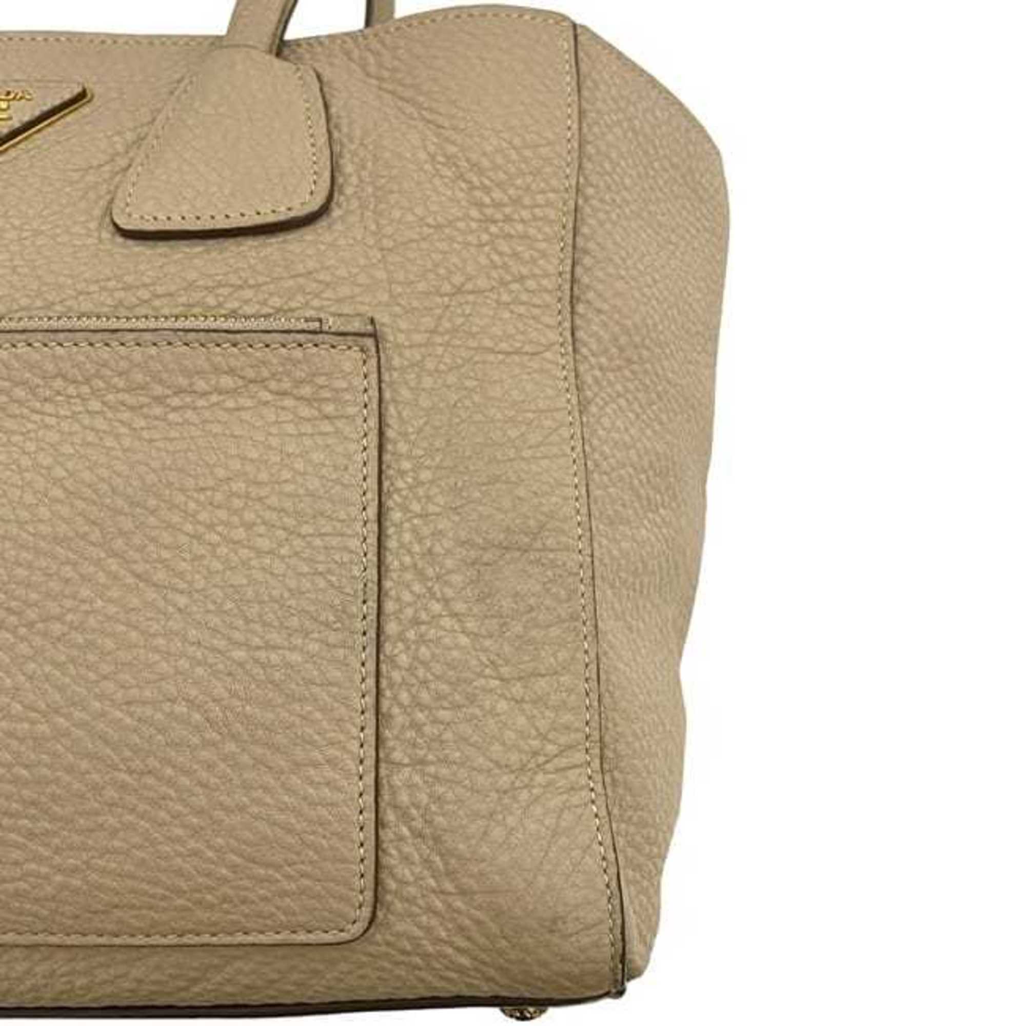 Prada Beige Leather Handbag Shoulder Bag (Pre-Owned)