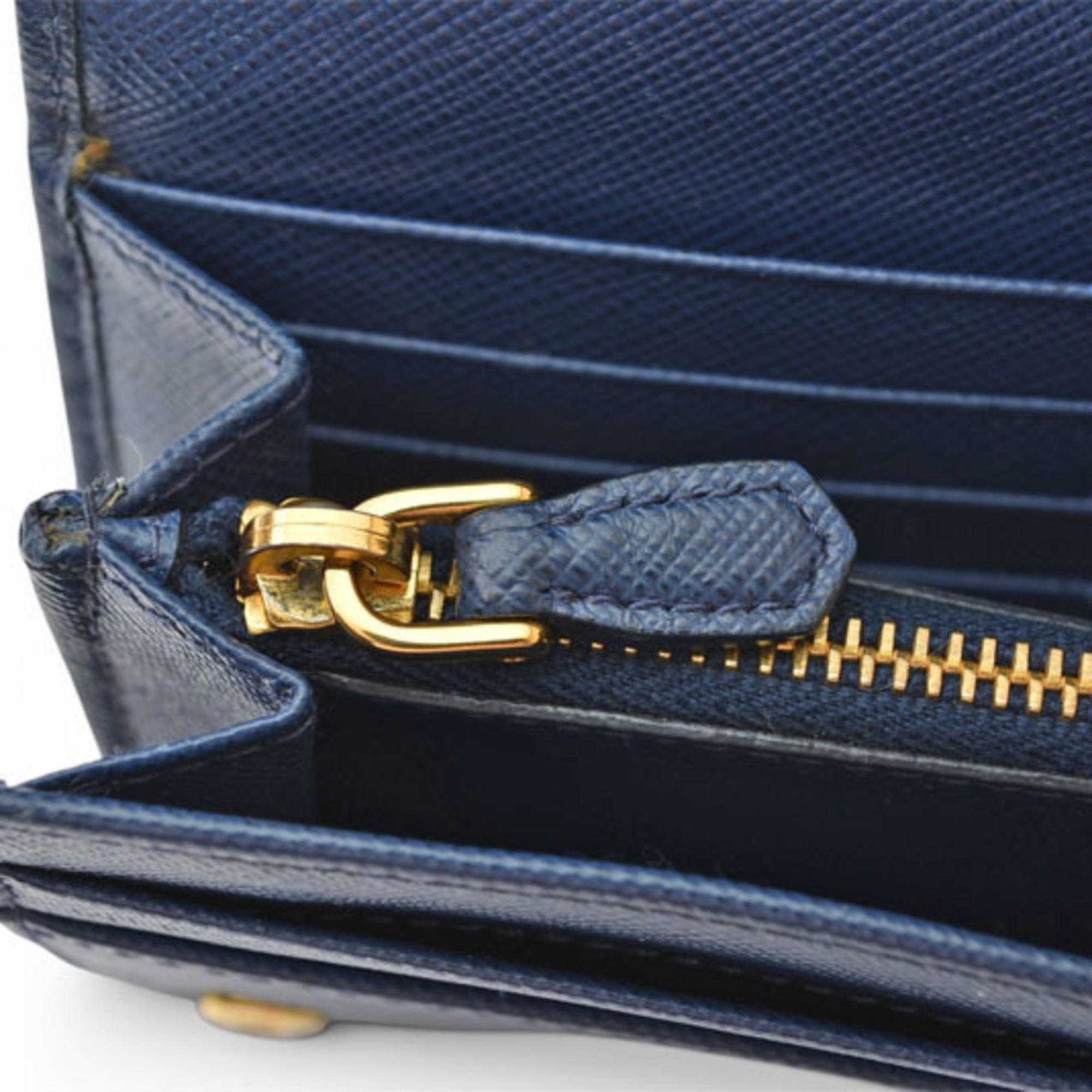 Prada Saffiano Blue Bluette Leather Long Wallet (Bi-Fold) (Pre-Owned)