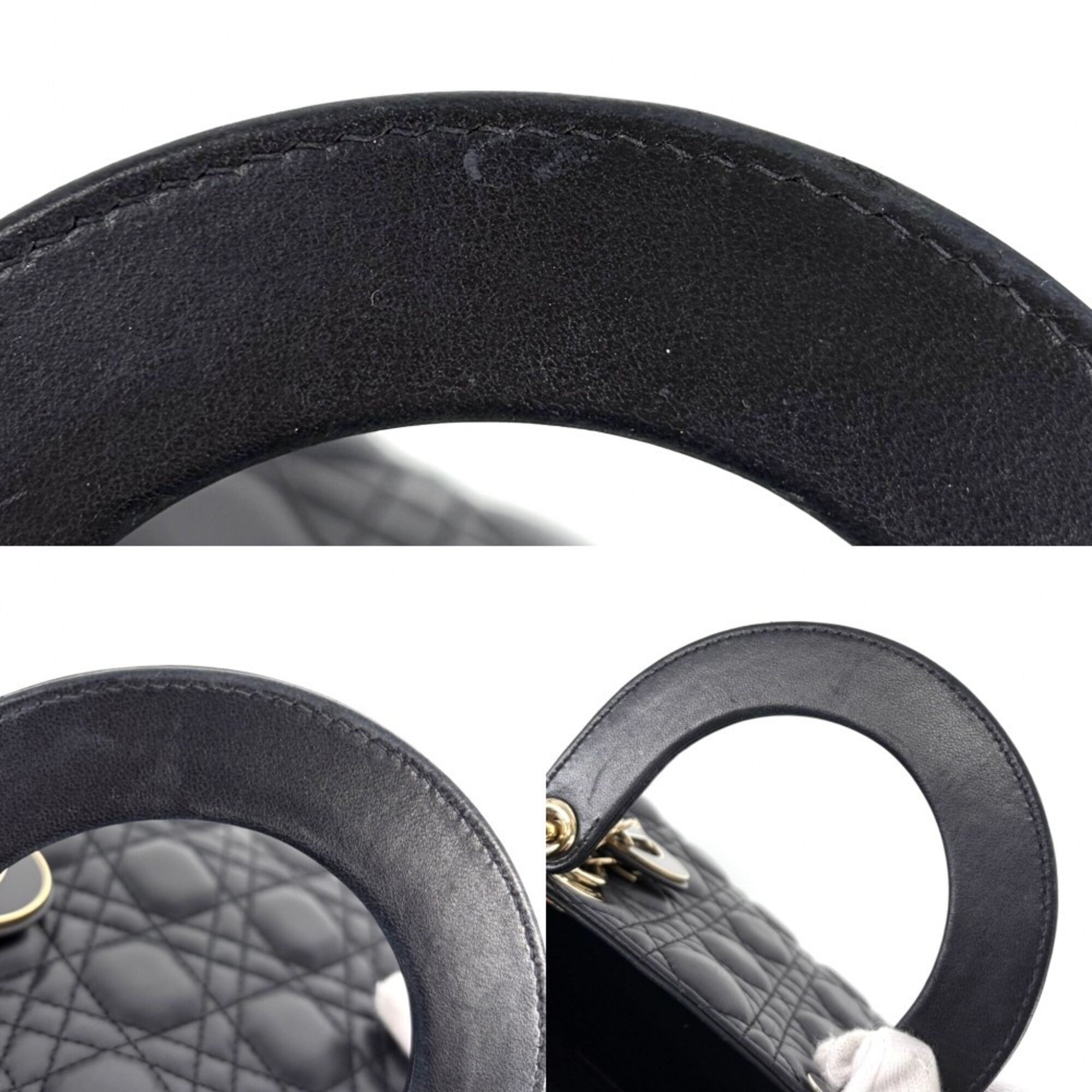 Christian Dior Lady Dior Black Leather Handbag Shoulder Bag (Pre-Owned)