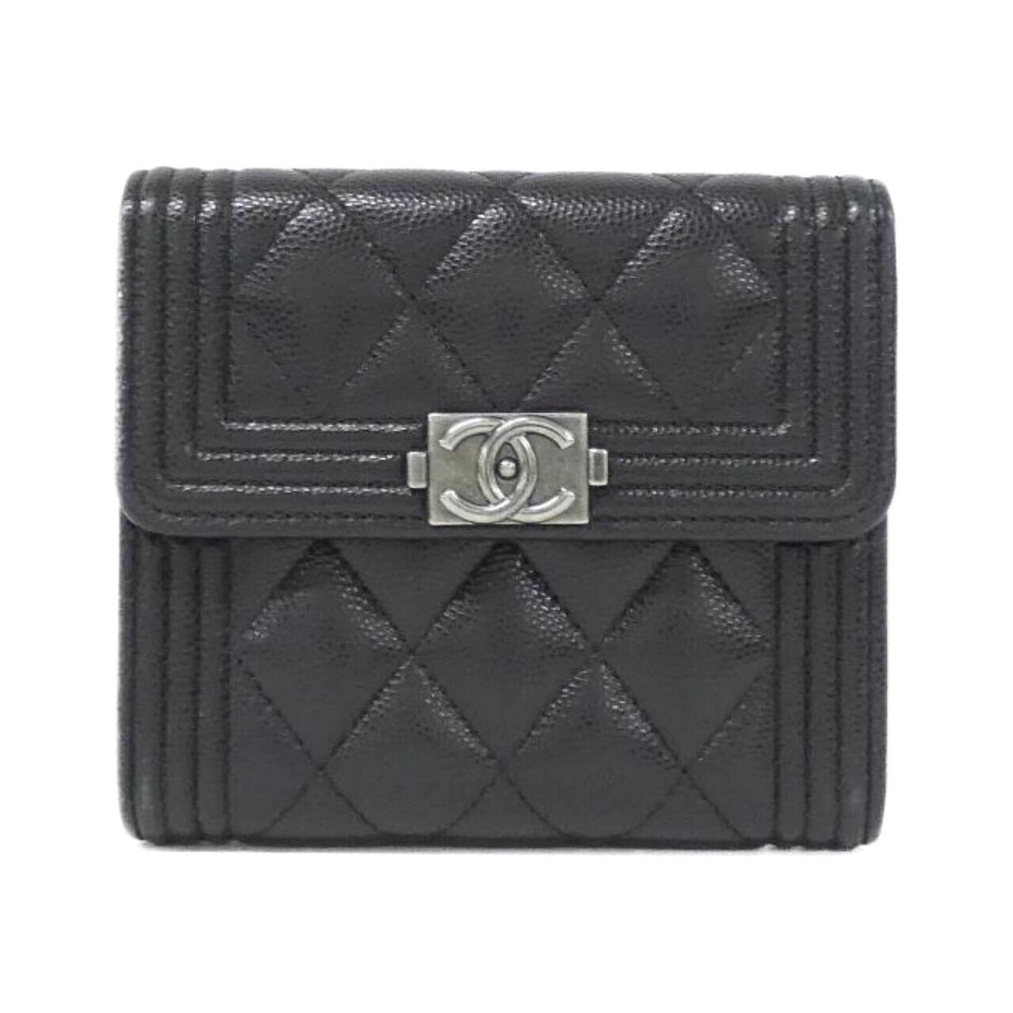 Chanel Black Grained Calfskin Wallet (Tri-Fold) (Pre-Owned)