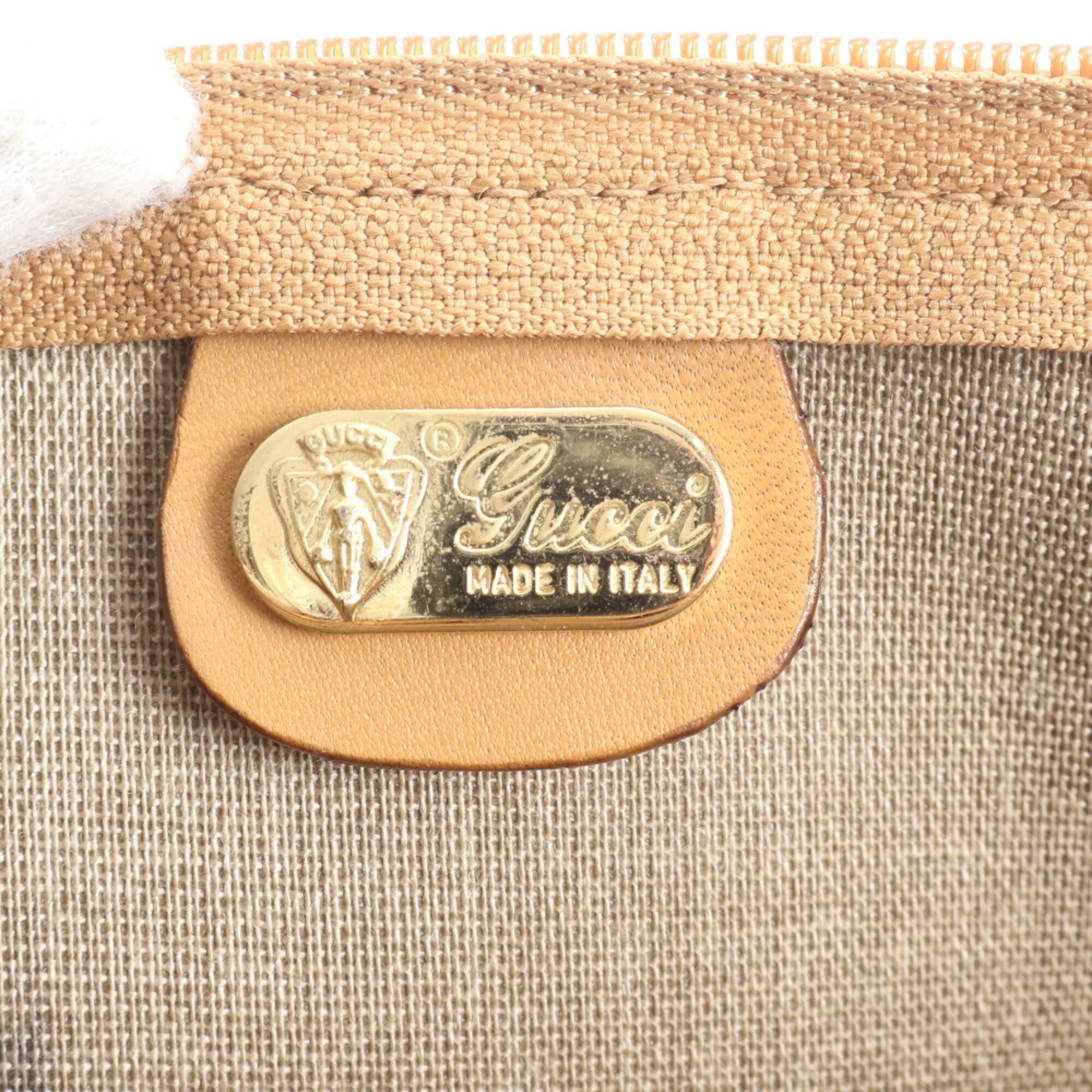 Gucci Beige Leather Coated Canvas Handbag (Pre-Owned)