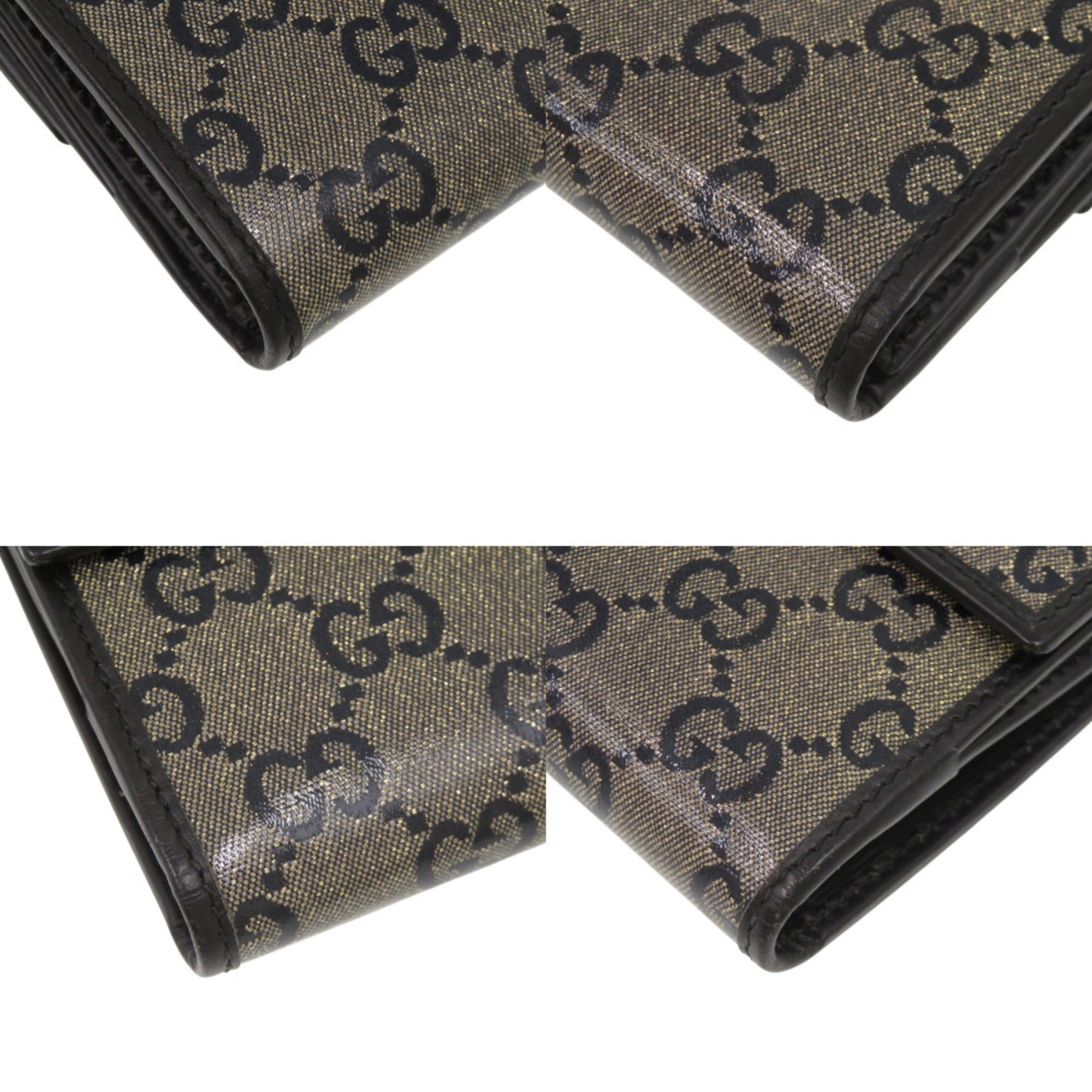 Gucci Gold Black Pvc Leather Long Wallet (Bi-Fold) (Pre-Owned)