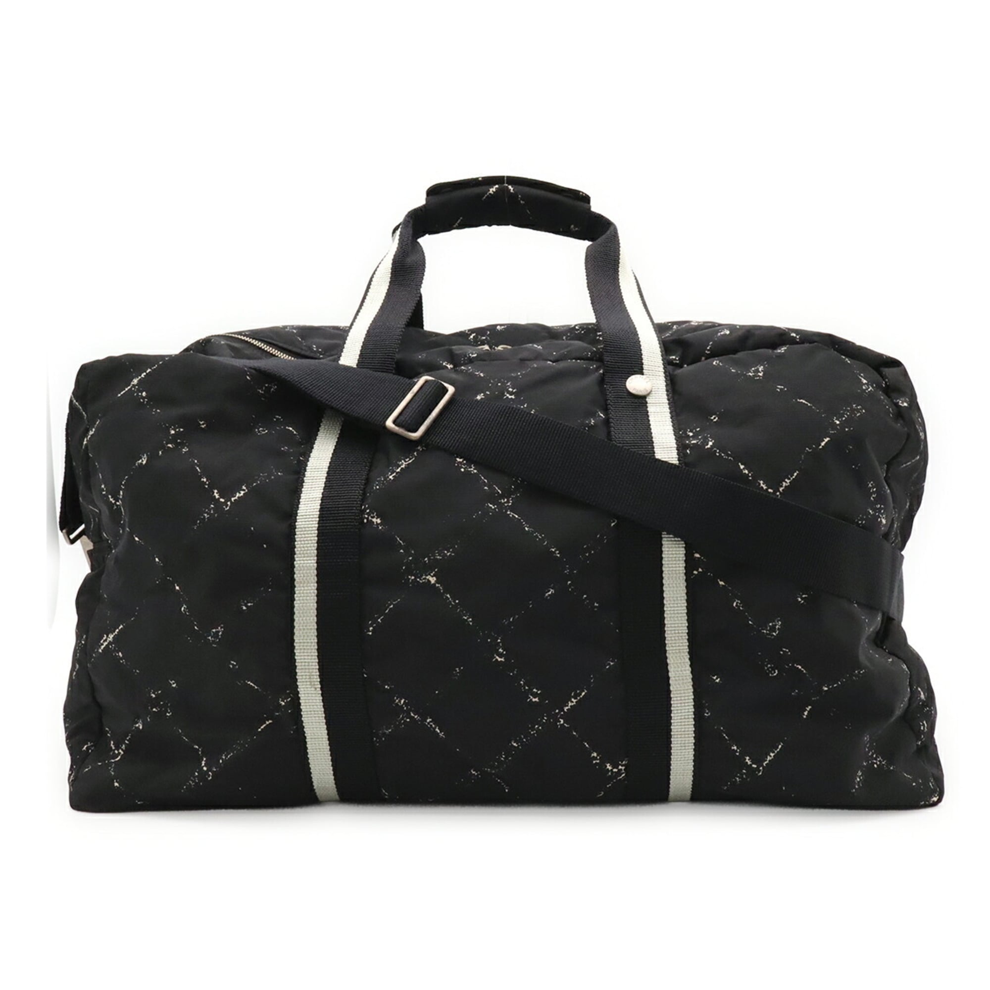 Chanel Black Red Color White Nylon Boston Bag Shoulder Bag (Pre-Owned)