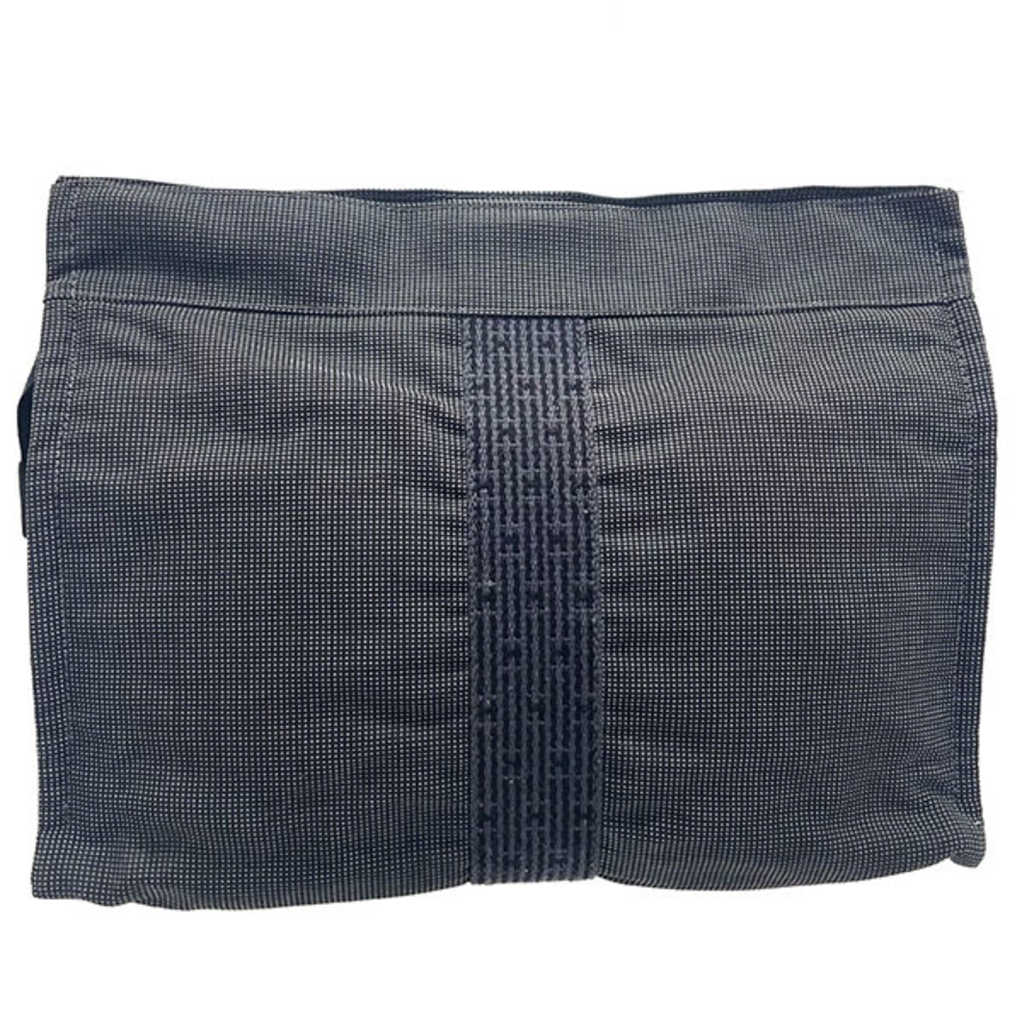 Hermes Gray Nylon Canvas Clutch Bag Pouch (Pre-Owned)