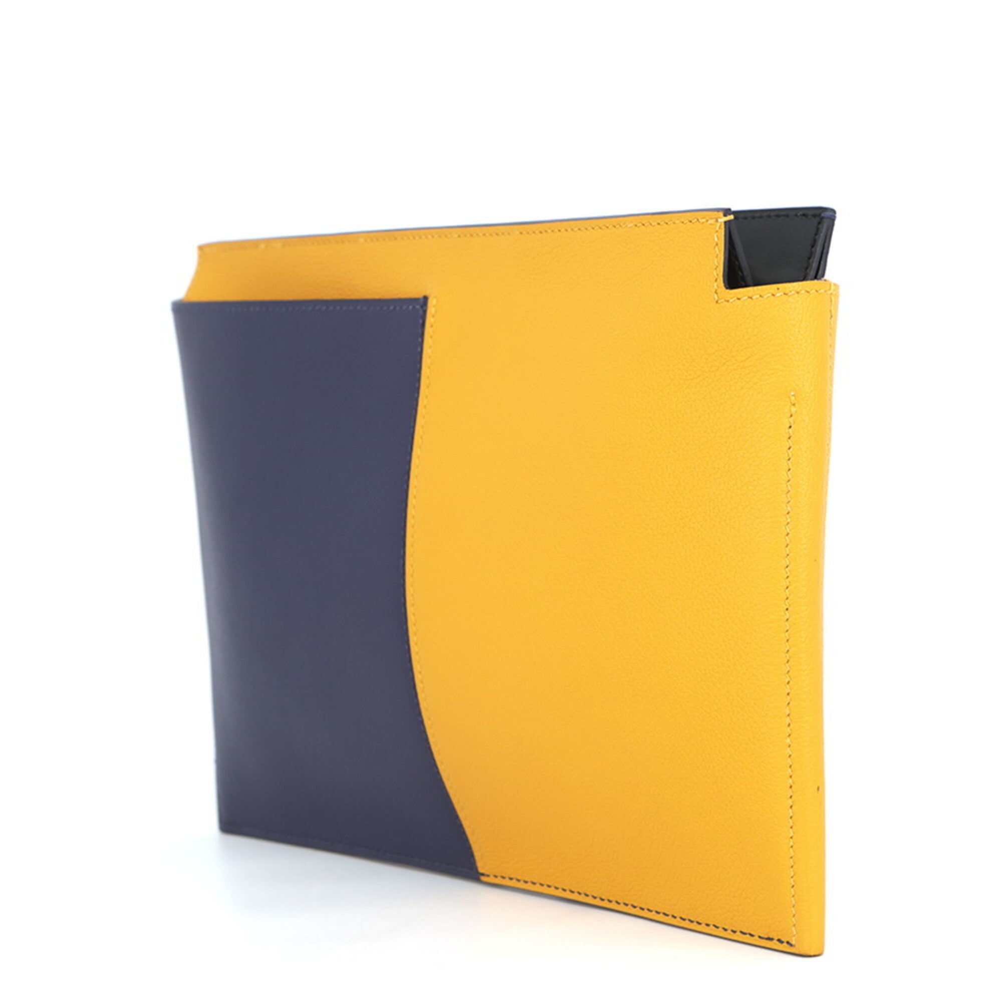 Hermes Kara Black Blue Jaune Box Calf Leather Clutch Bag Handbag (Pre-Owned)