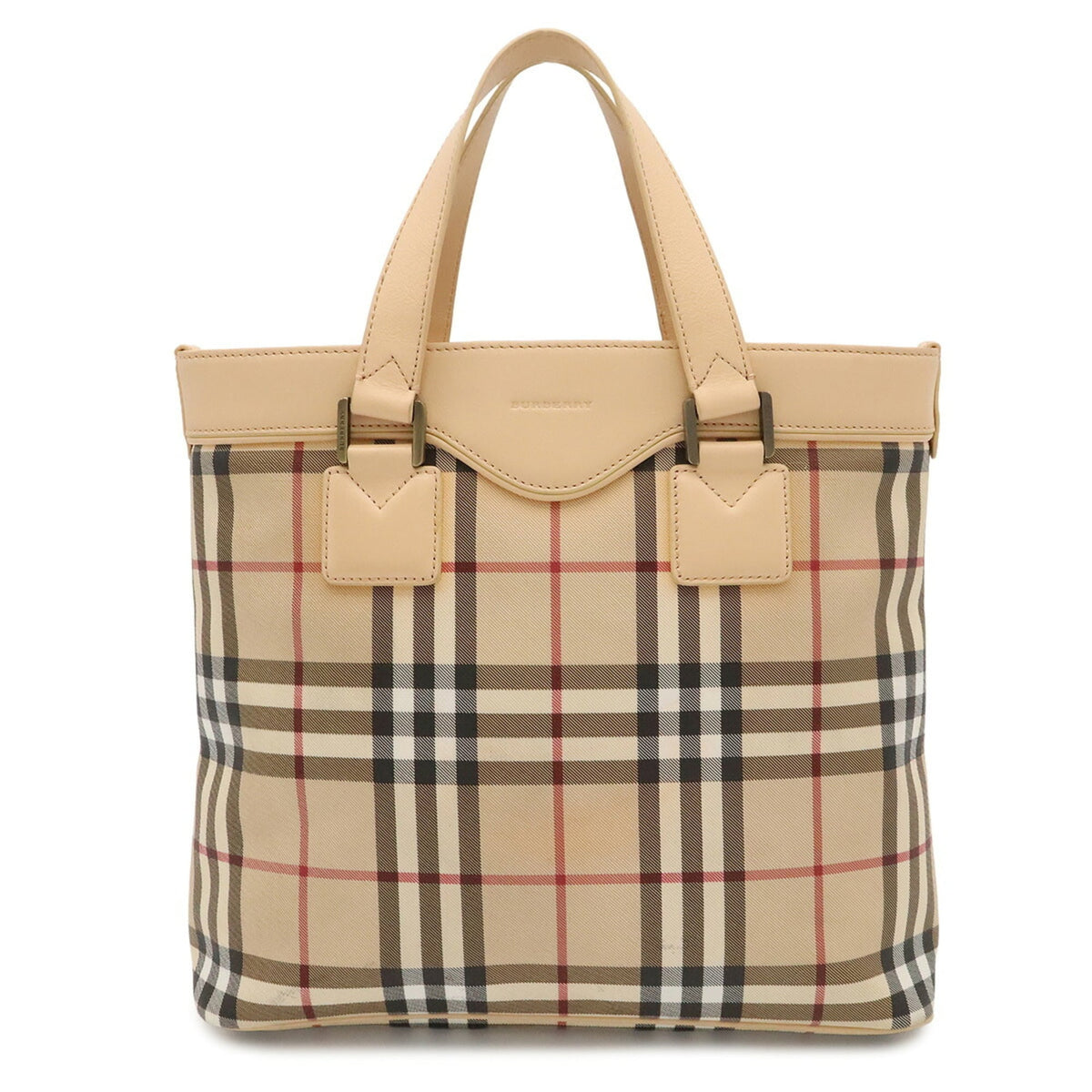Burberry Beige Black Bordeaux Peach Coated Canvas Pvc Leather Handbag Tote Bag (Pre-Owned)