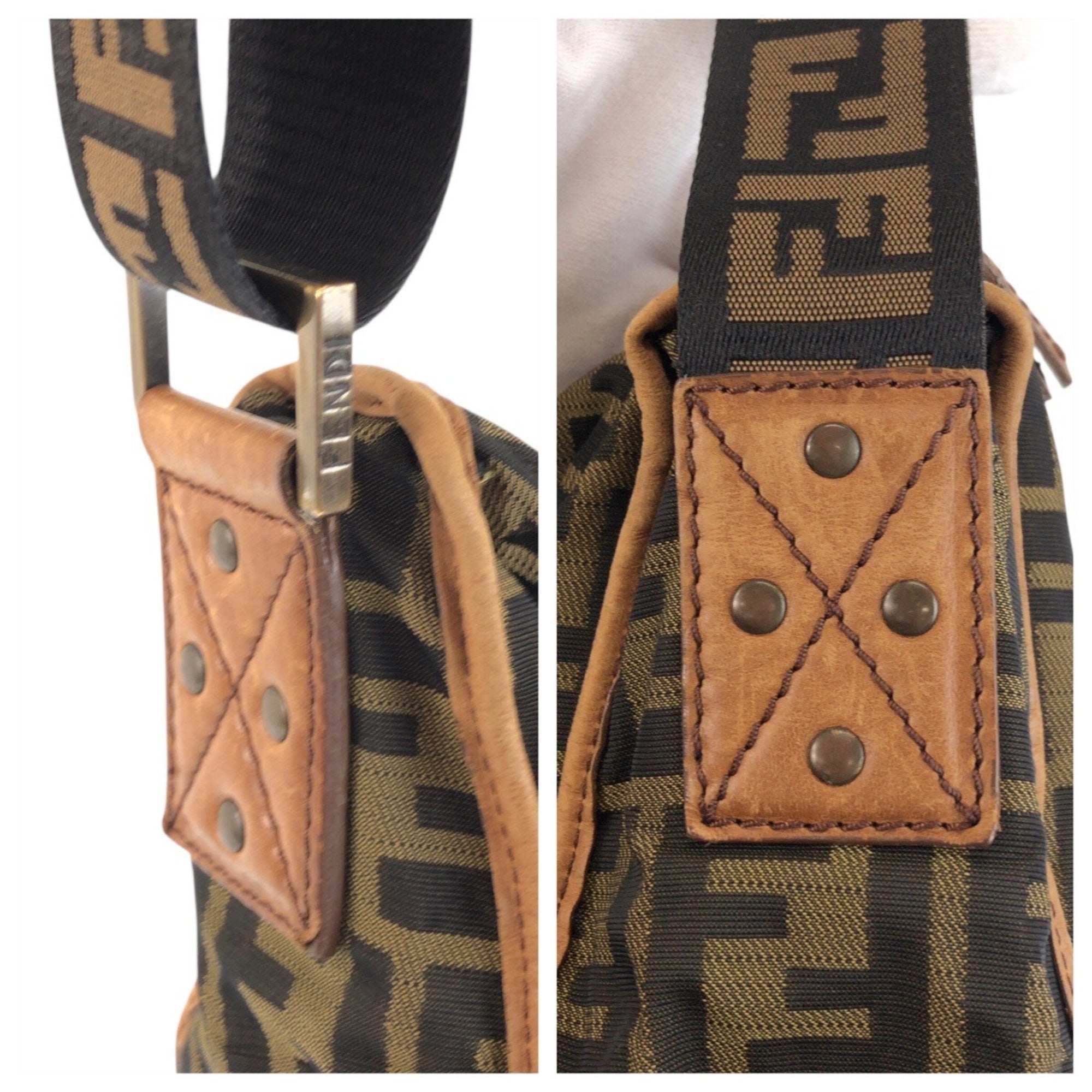 Fendi Brown Dark Brown Nylon Leather Messenger Bag Shoulder Bag (Pre-Owned)