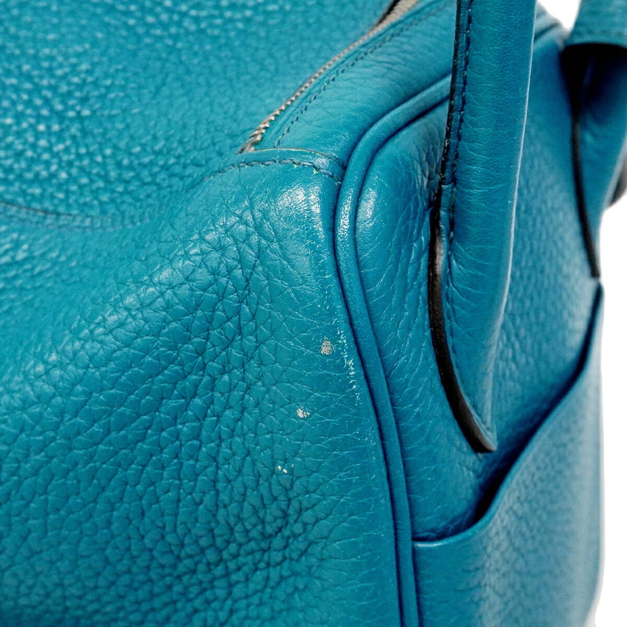 Hermes Turquoise Taurillon Clemence Leather Handbag (Pre-Owned)