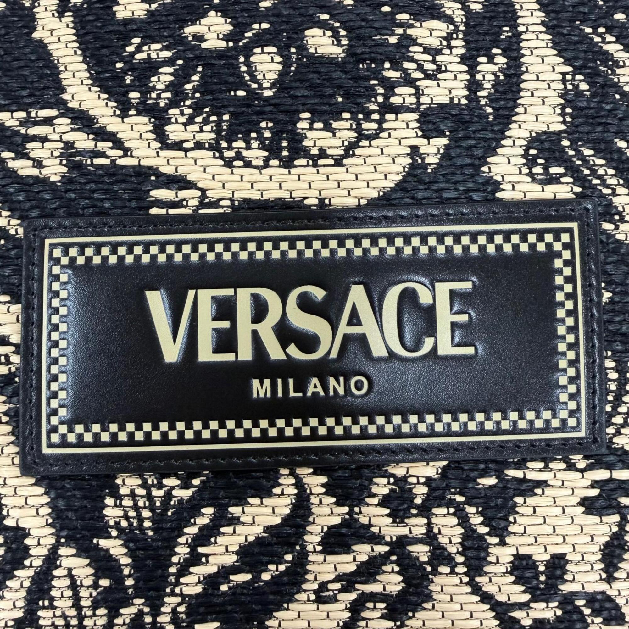 Versace Black Viscose Polyester Cotton Leather Tote Bag (Pre-Owned)