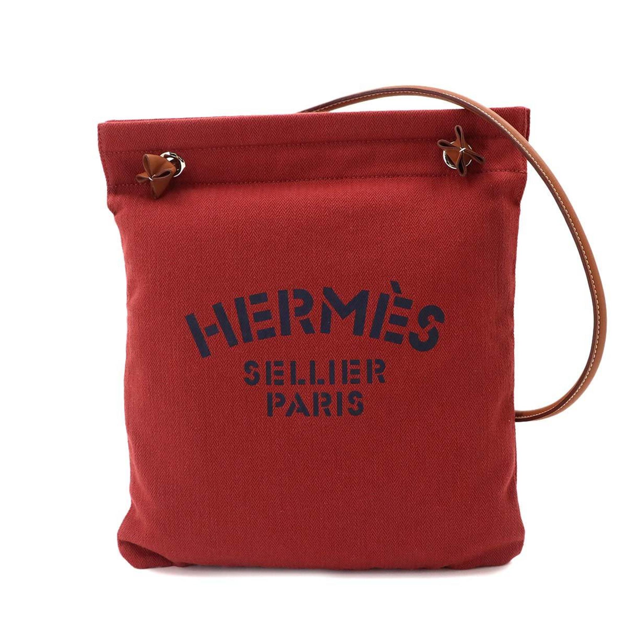 Hermes Brown Rouge H Toile Chevron Swift Leather Handbag Shoulder Bag (Pre-Owned)