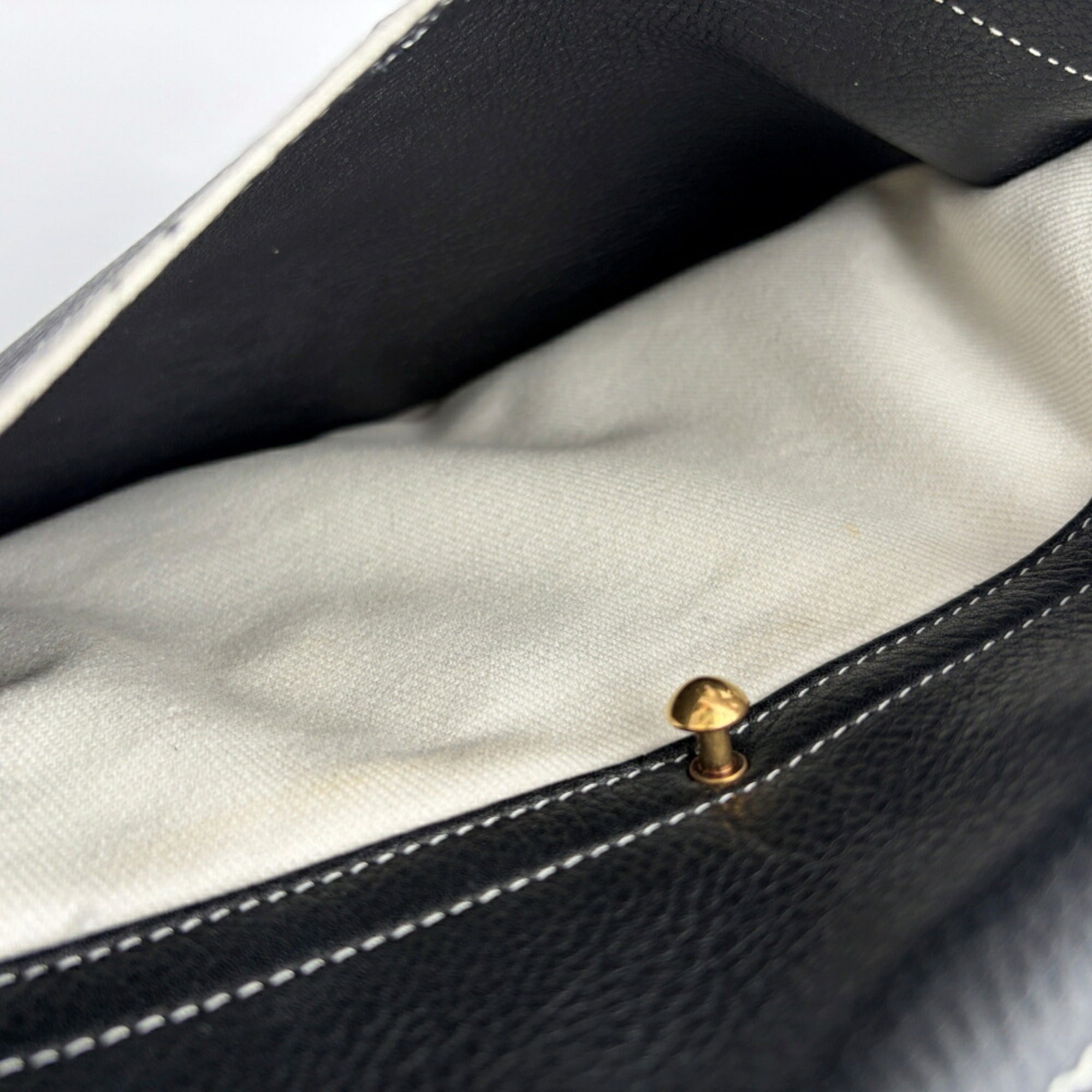 Yves Saint Laurent Black White Leather Canvas Handbag (Pre-Owned)