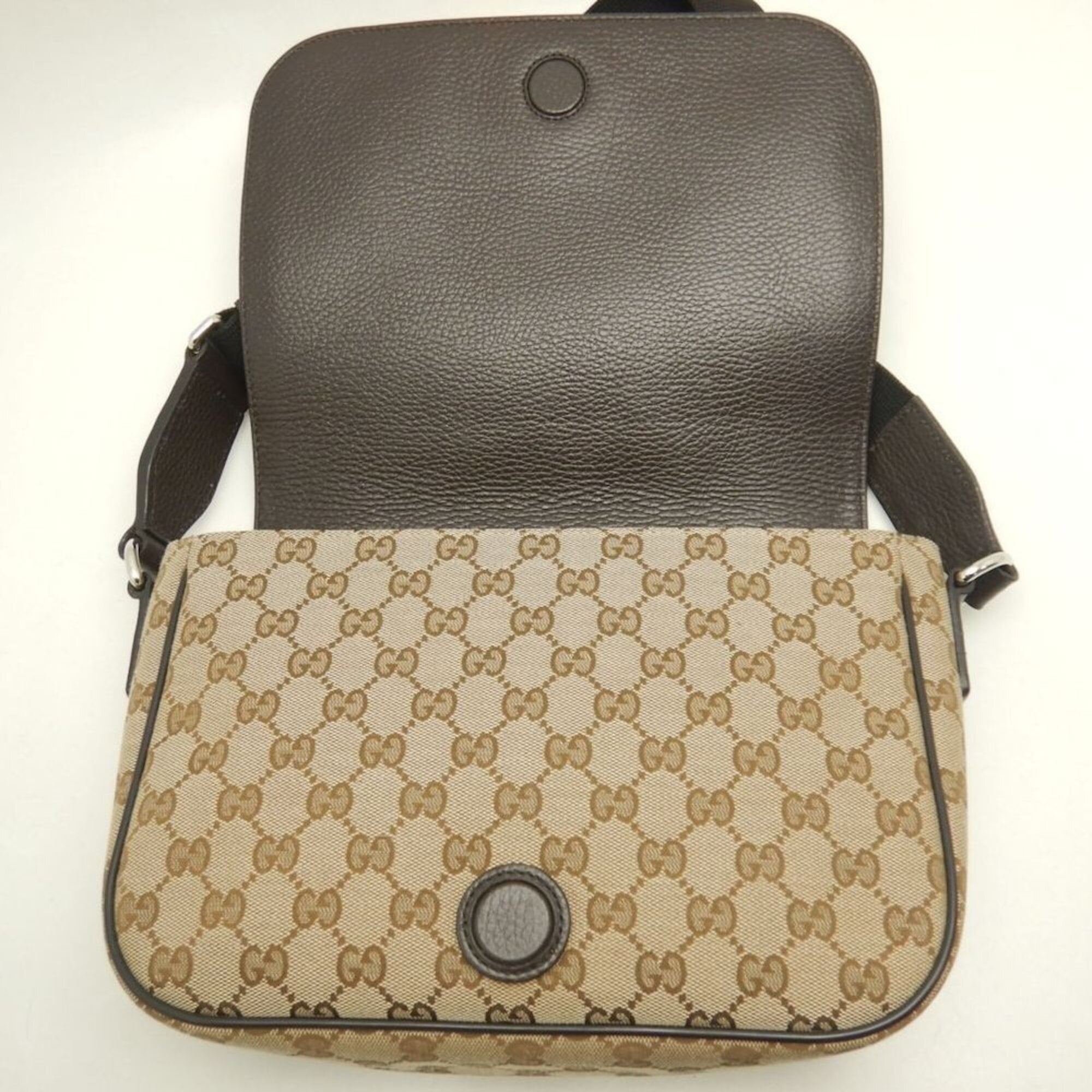 Gucci Gg Canvas Beige Gg Canvas Leather Shoulder Bag (Pre-Owned)