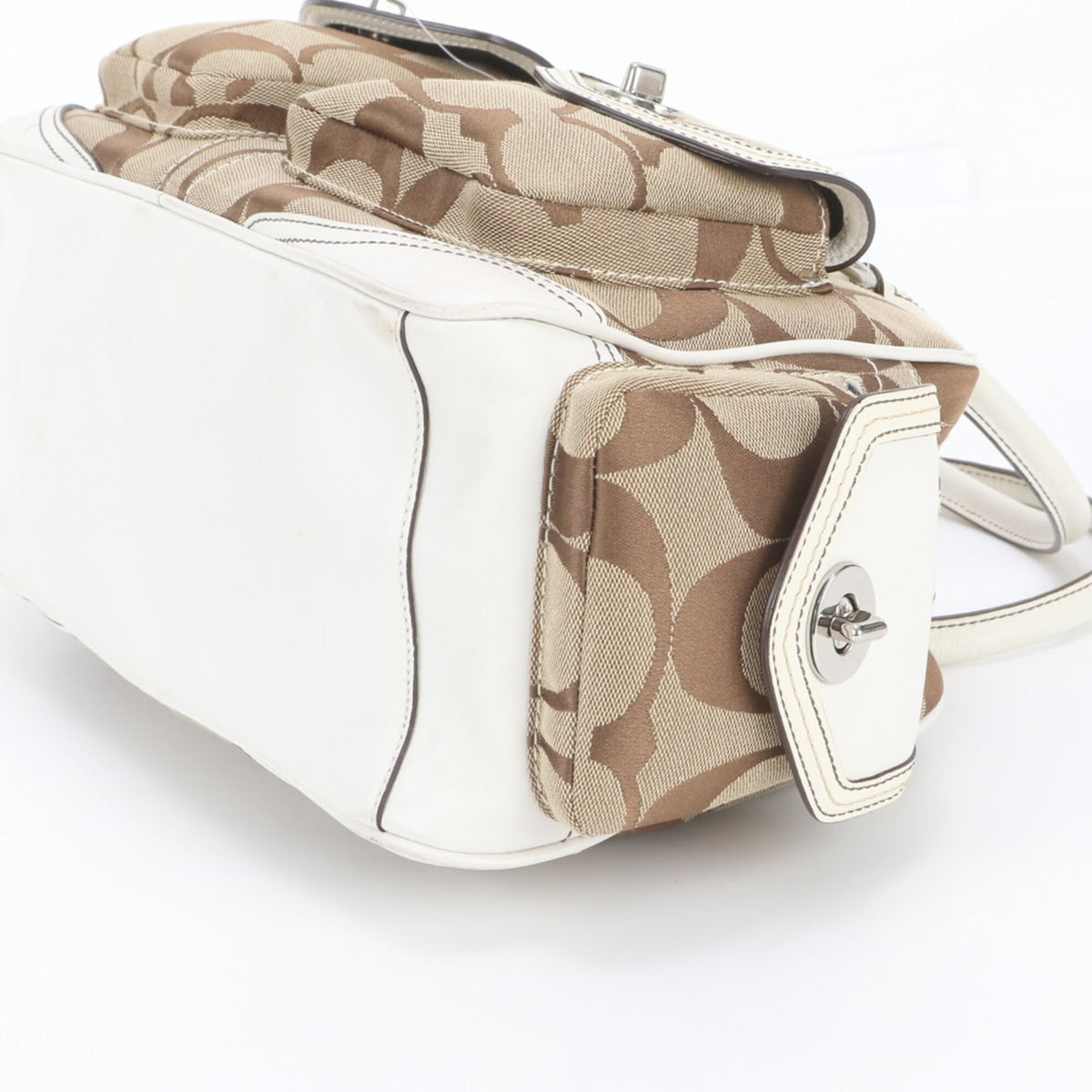 Coach Beige Leather Canvas Handbag Shoulder Bag Tote Bag (Pre-Owned)